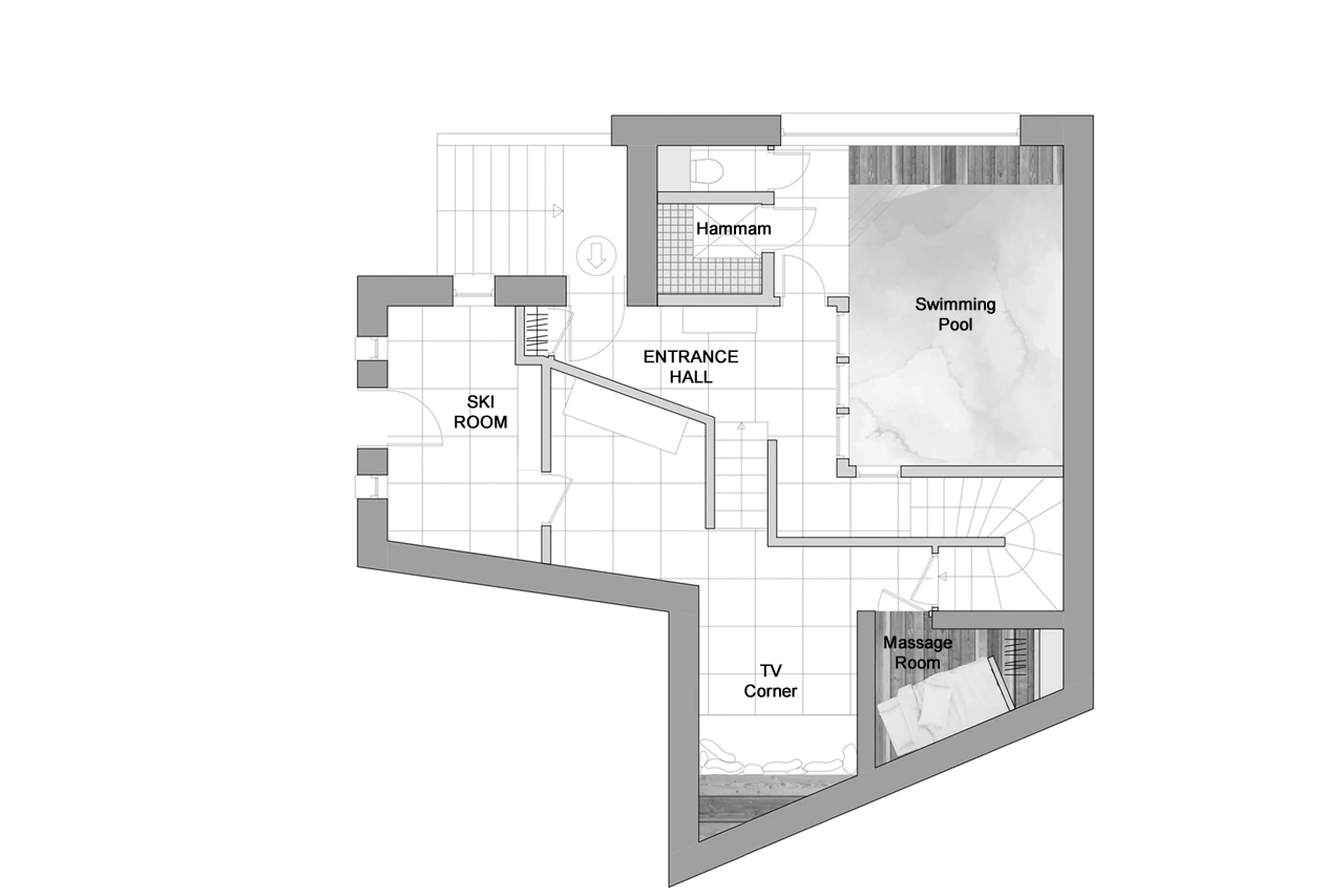 Level 0 floor plan of Chalet Alice in Val d'Isere