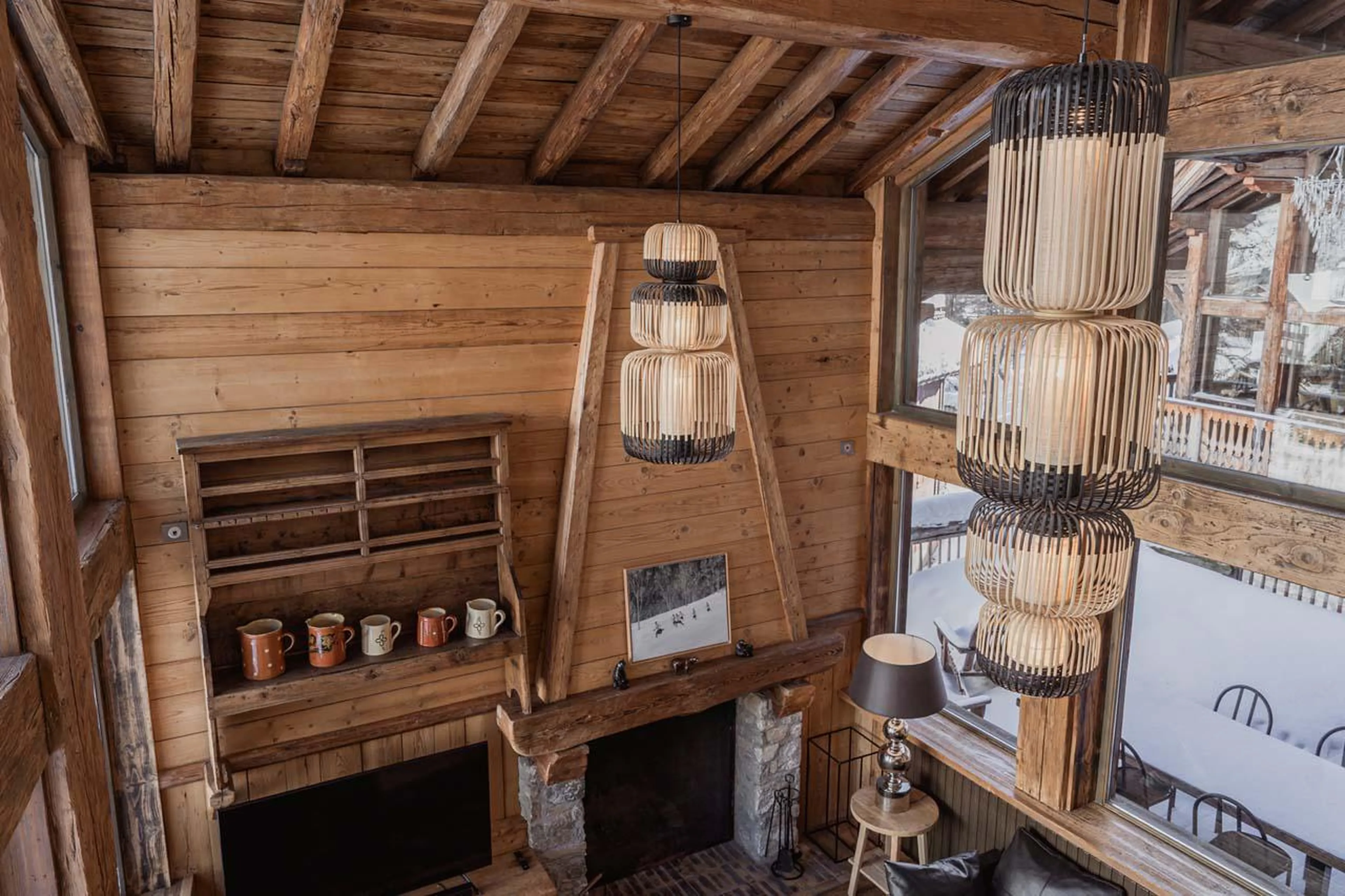 High ceilings in living area of Chalet Alice in Val d'Isere