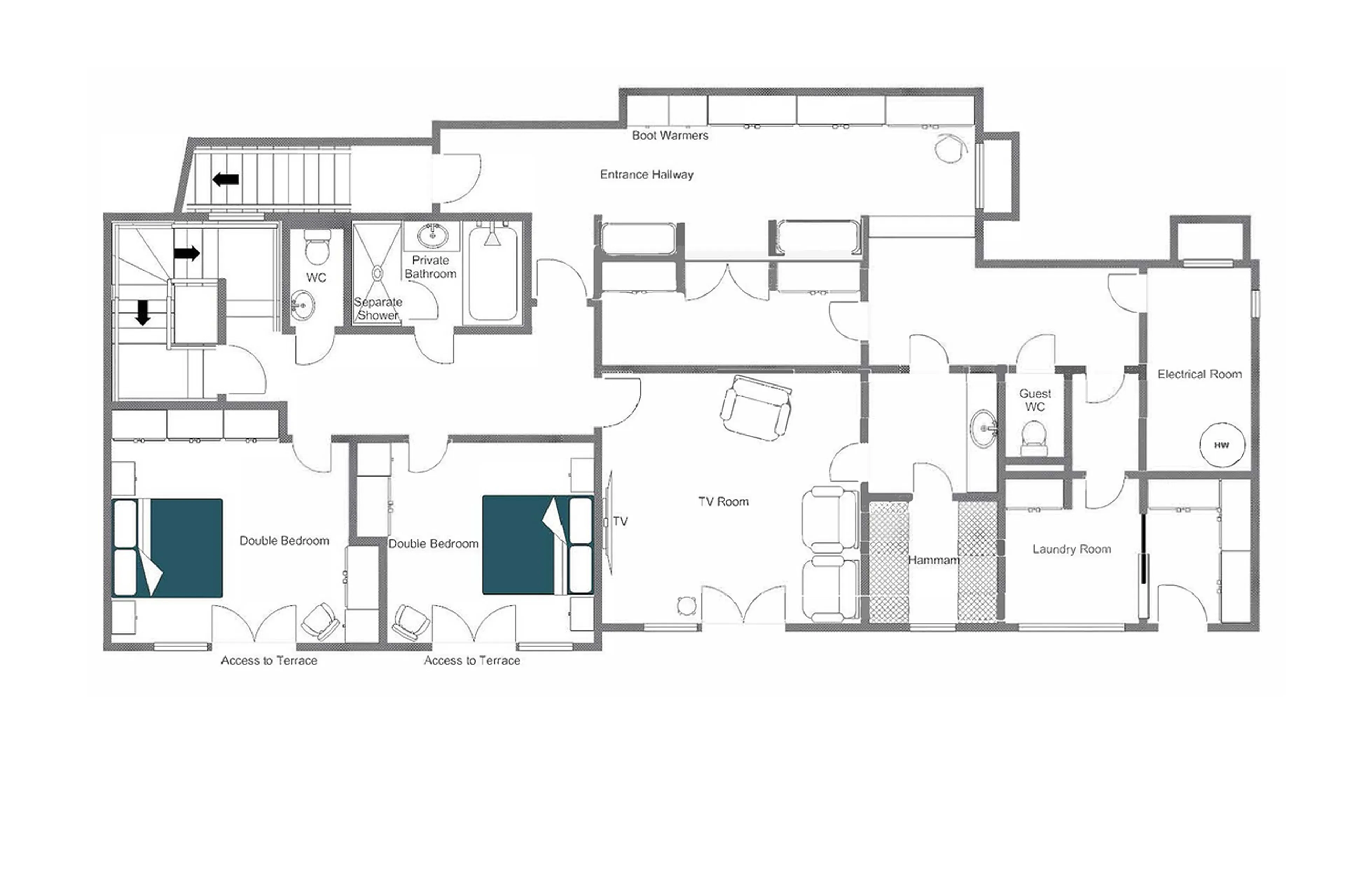 Level 0 floor plan of Chalet Aline in Verbier