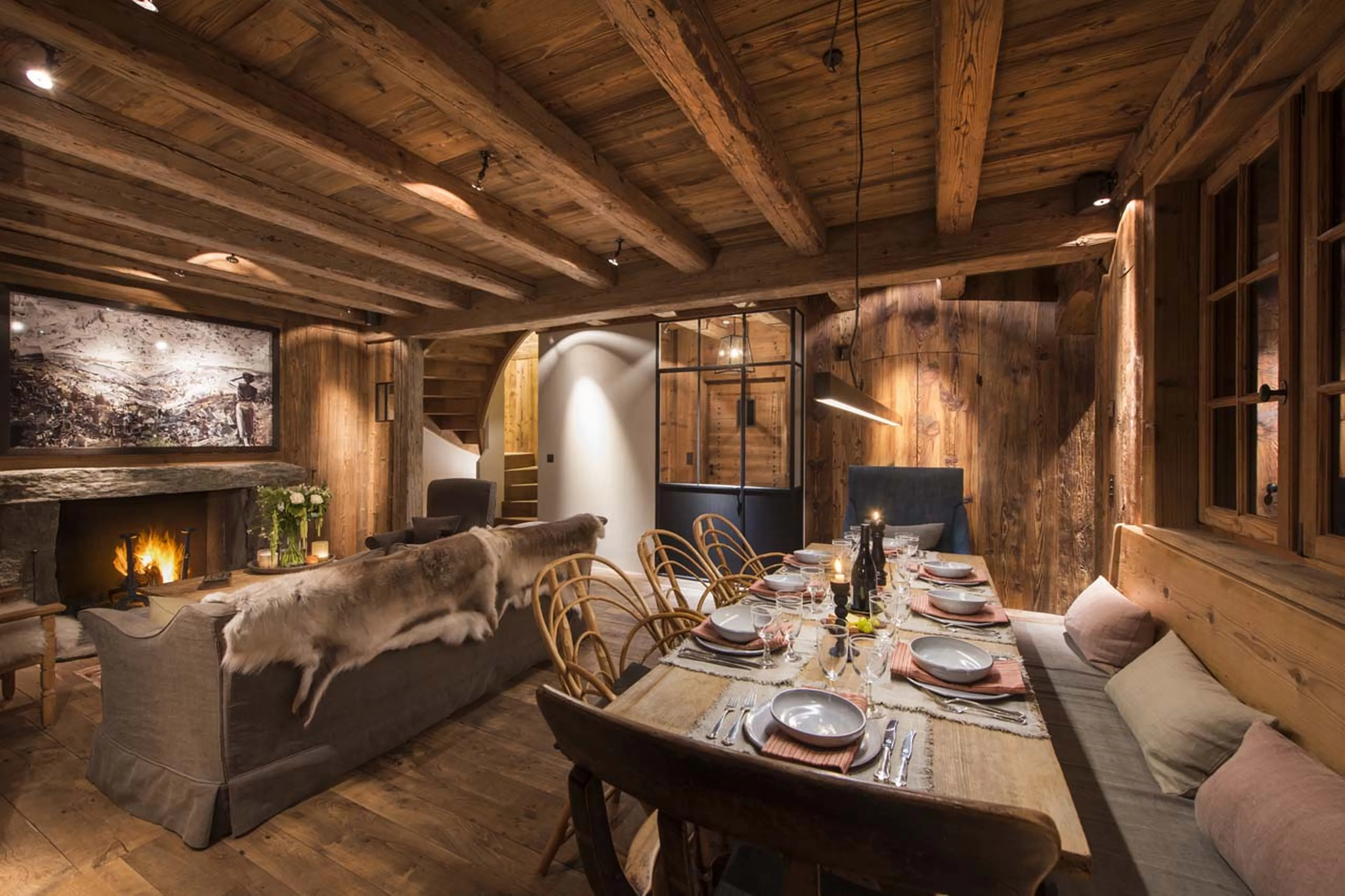 Subtle lighting in living area of Chalet Aline in Verbier