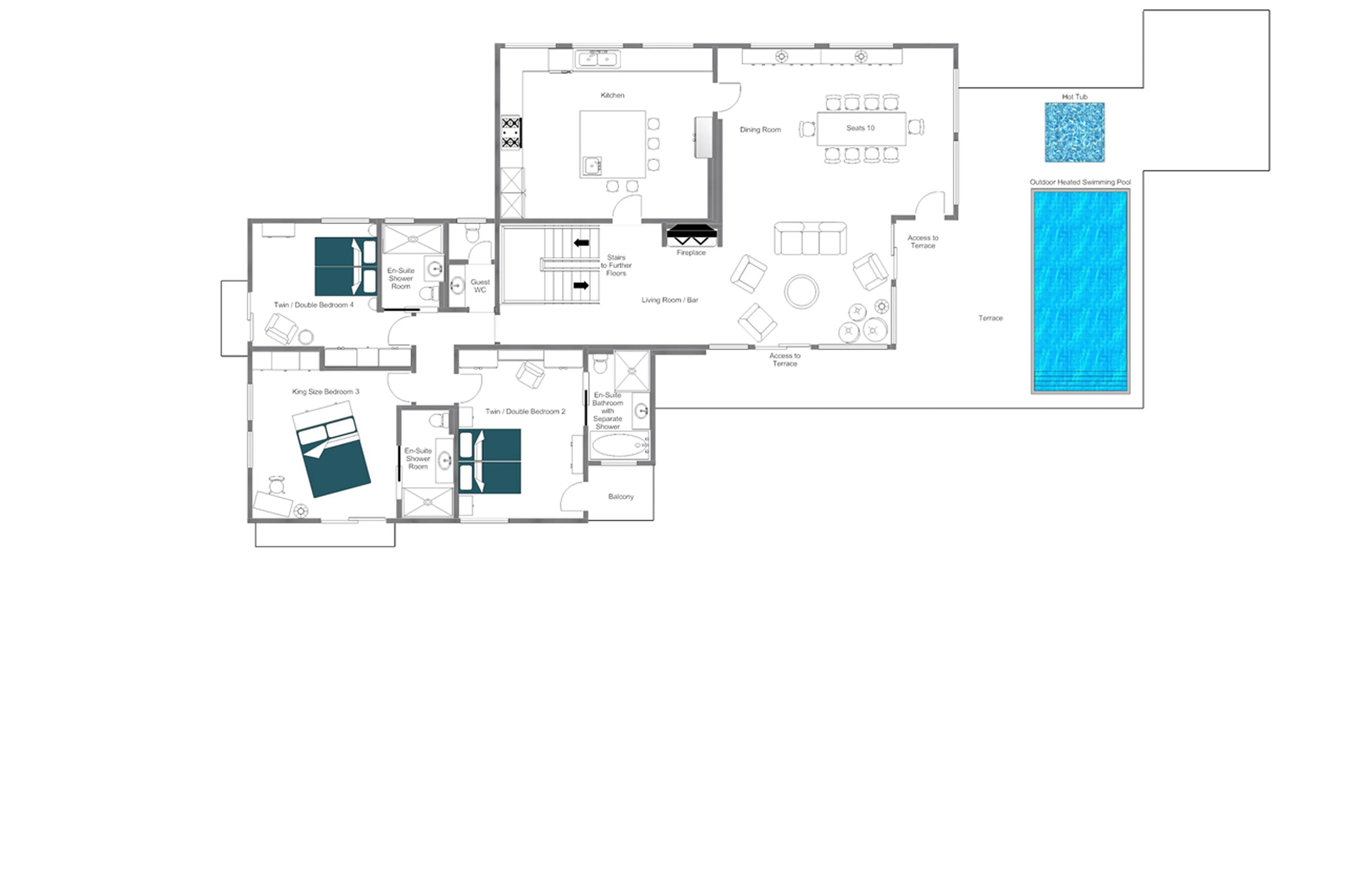 Level 1 floor plan of Chalet Alpaca in Meribel