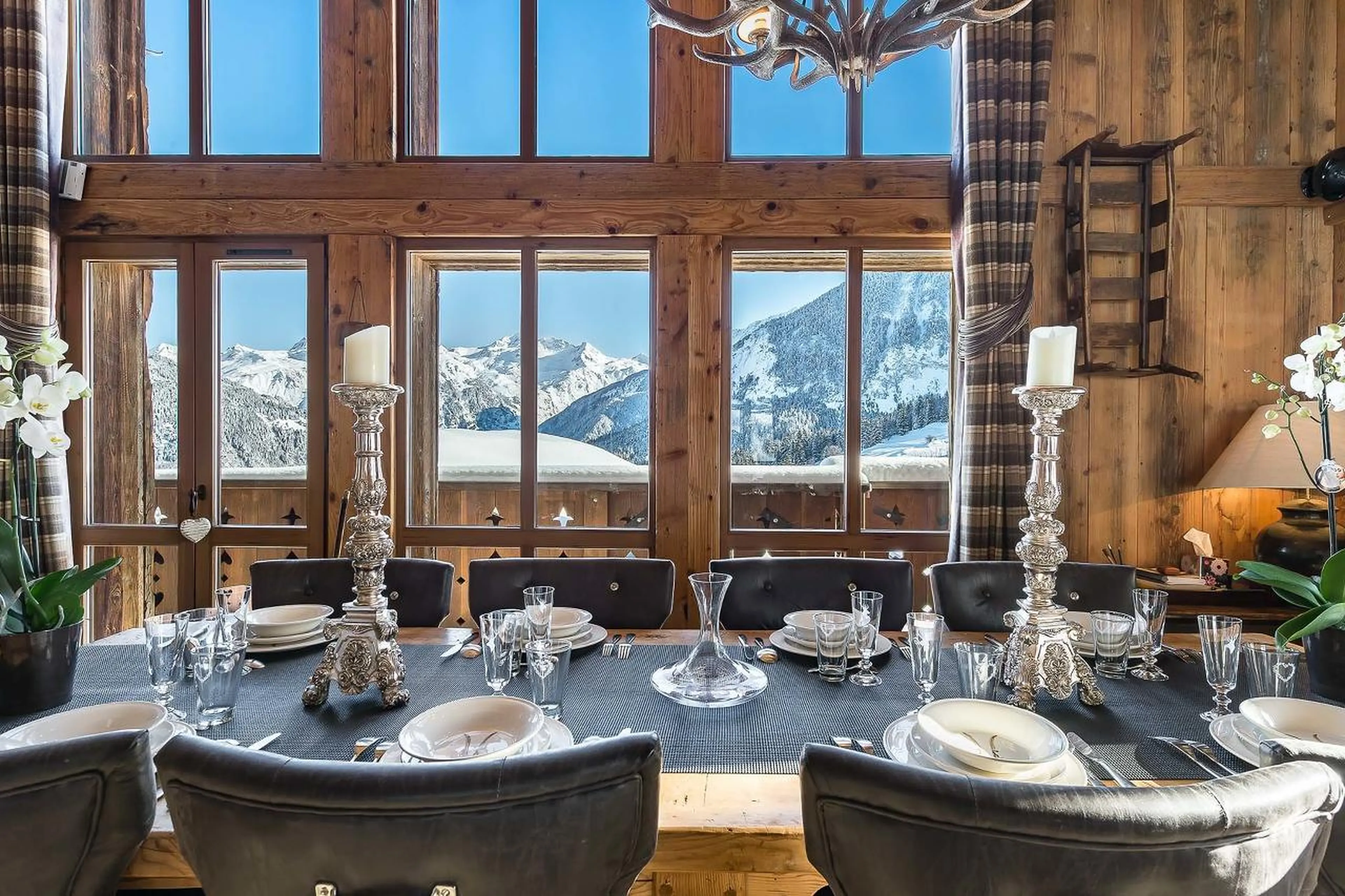 Mountain views from dining table at Chalet Alpette in Courchevel 1550