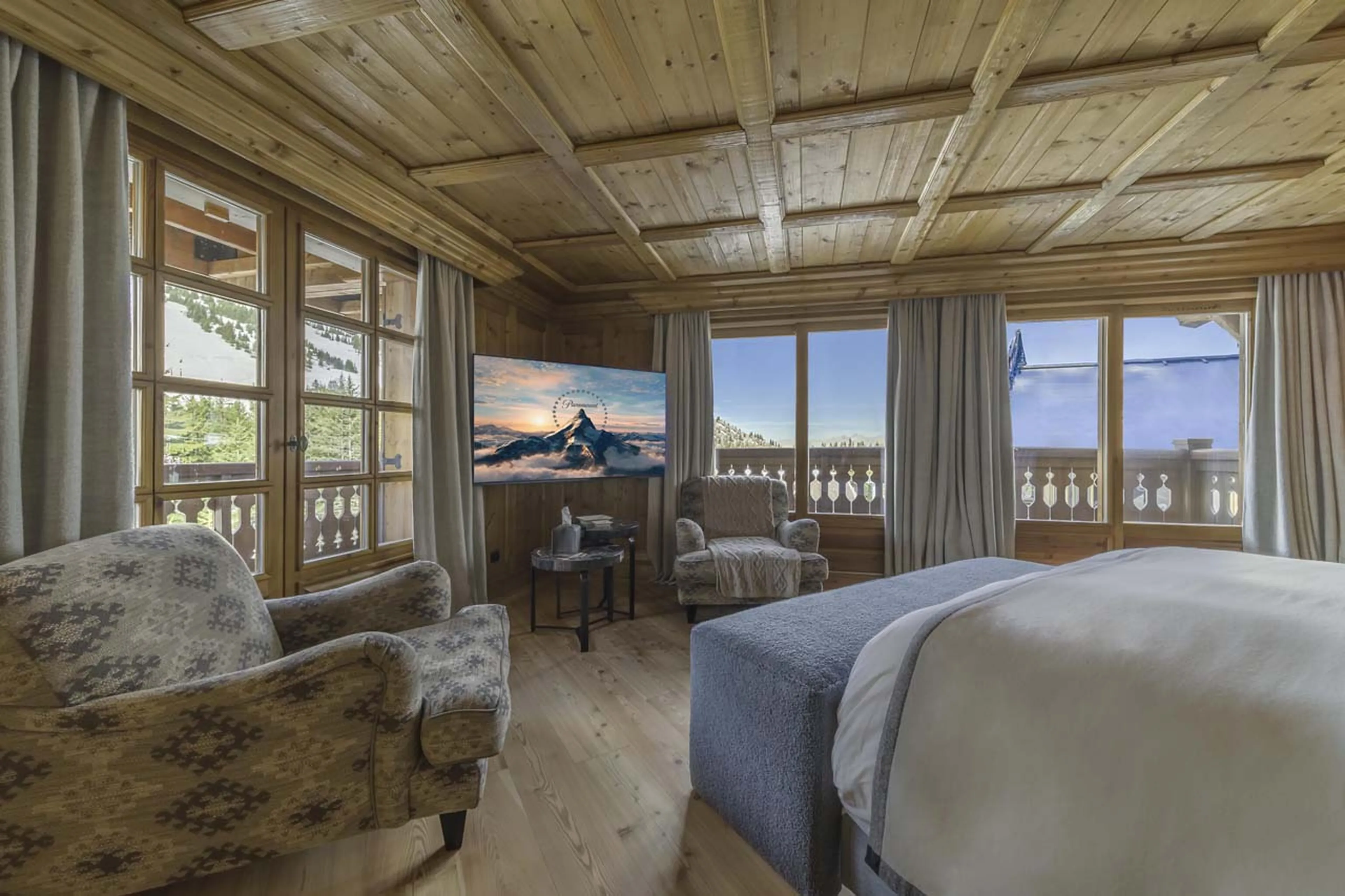 TV and French doors in Chalet Alpin, Courchevel 1850