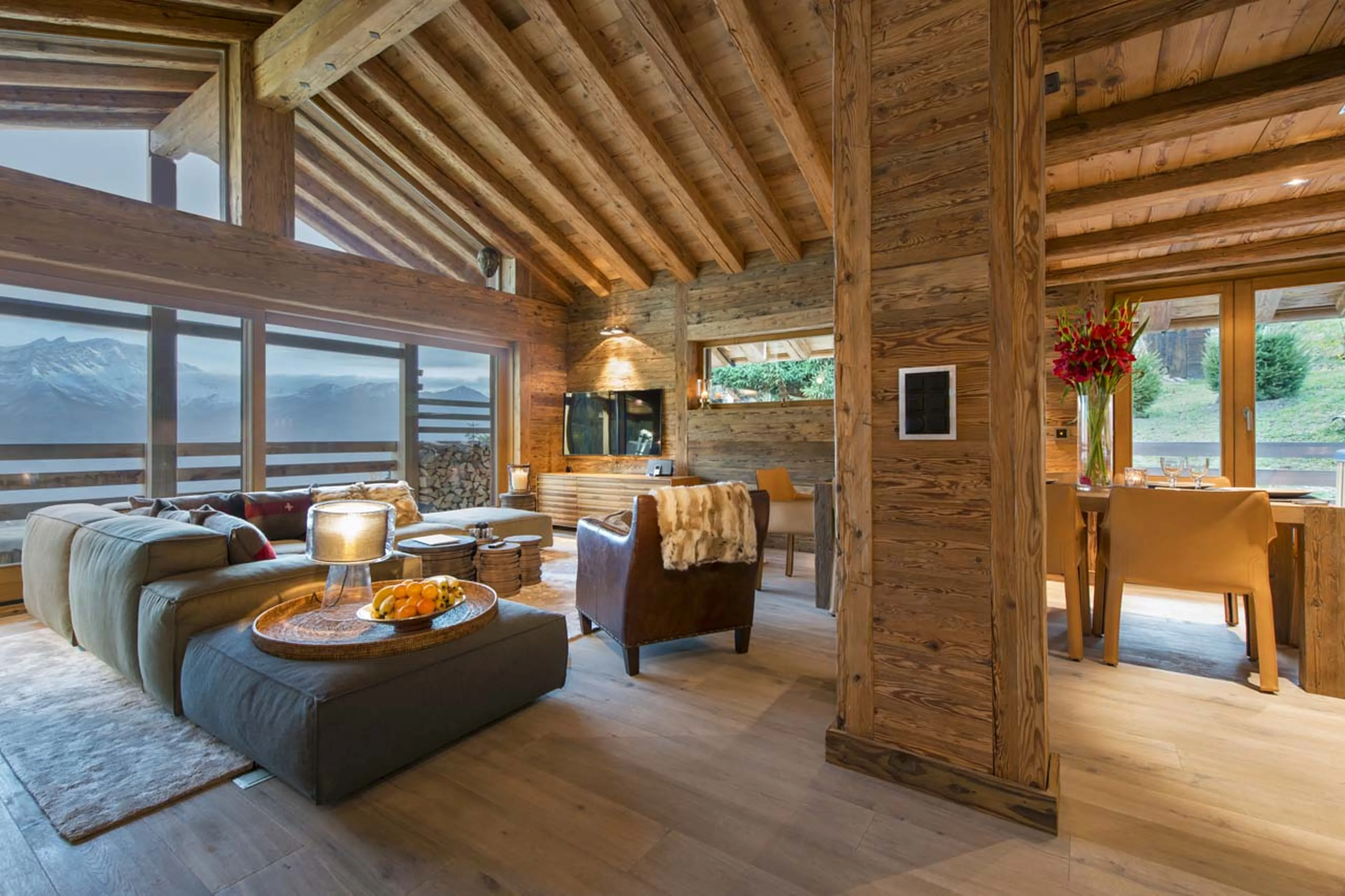 Comfortable seating in living room of Chalet Alpine Roc in Verbier