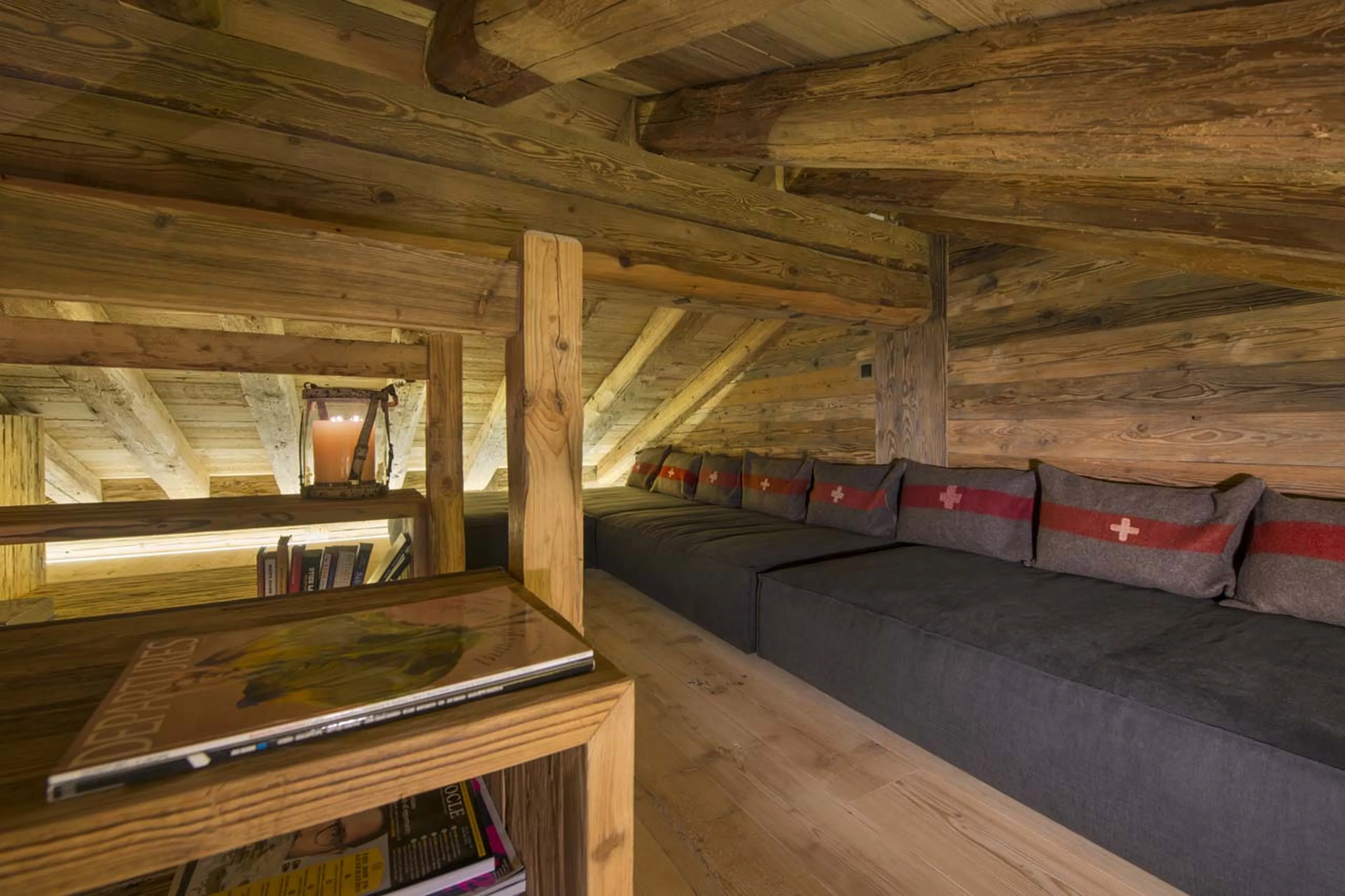 Seating in TV room of Chalet Alpine Roc in Verbier