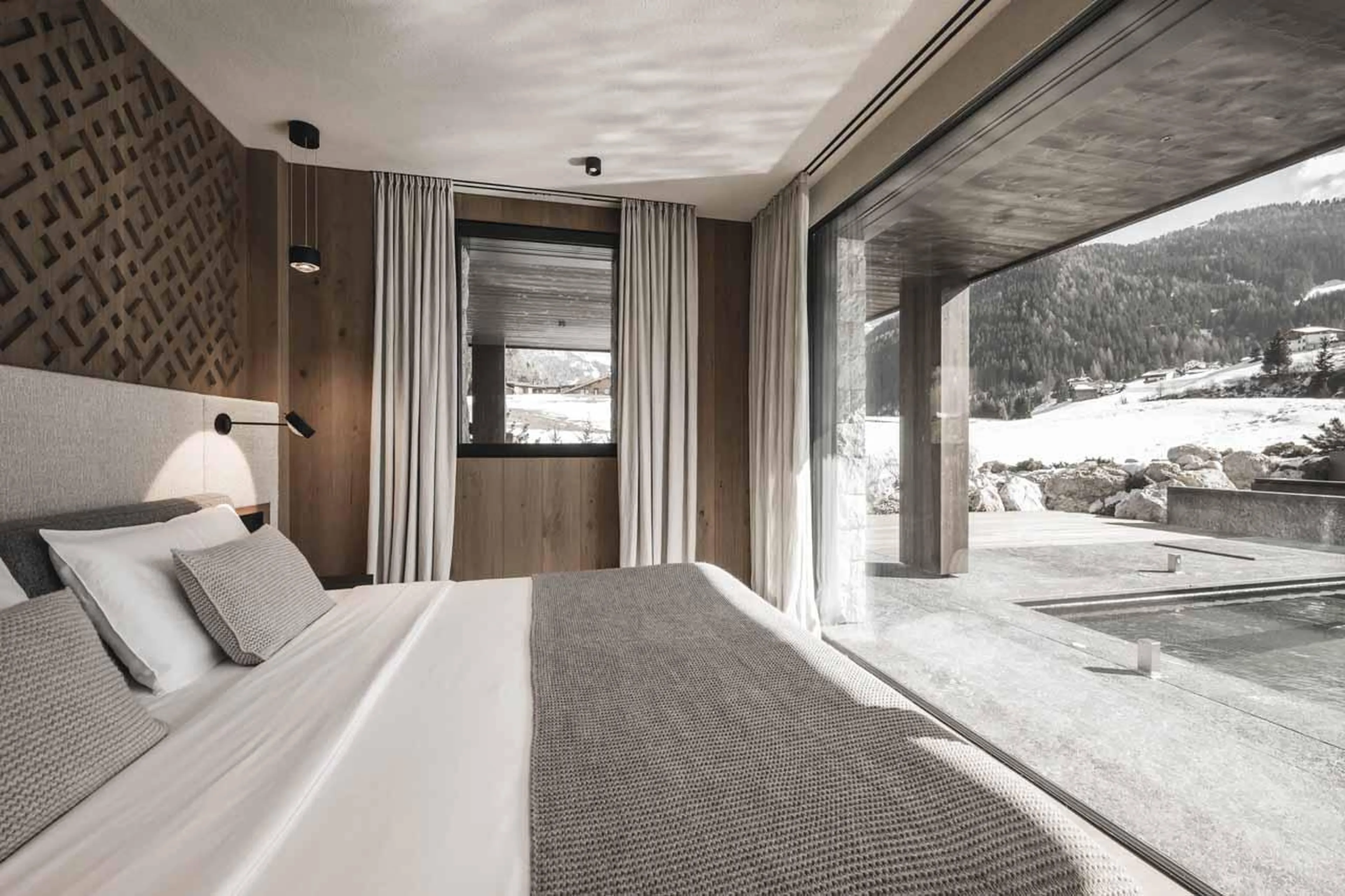 King-size bedroom one at Chalet Alpurio in Val Gardena