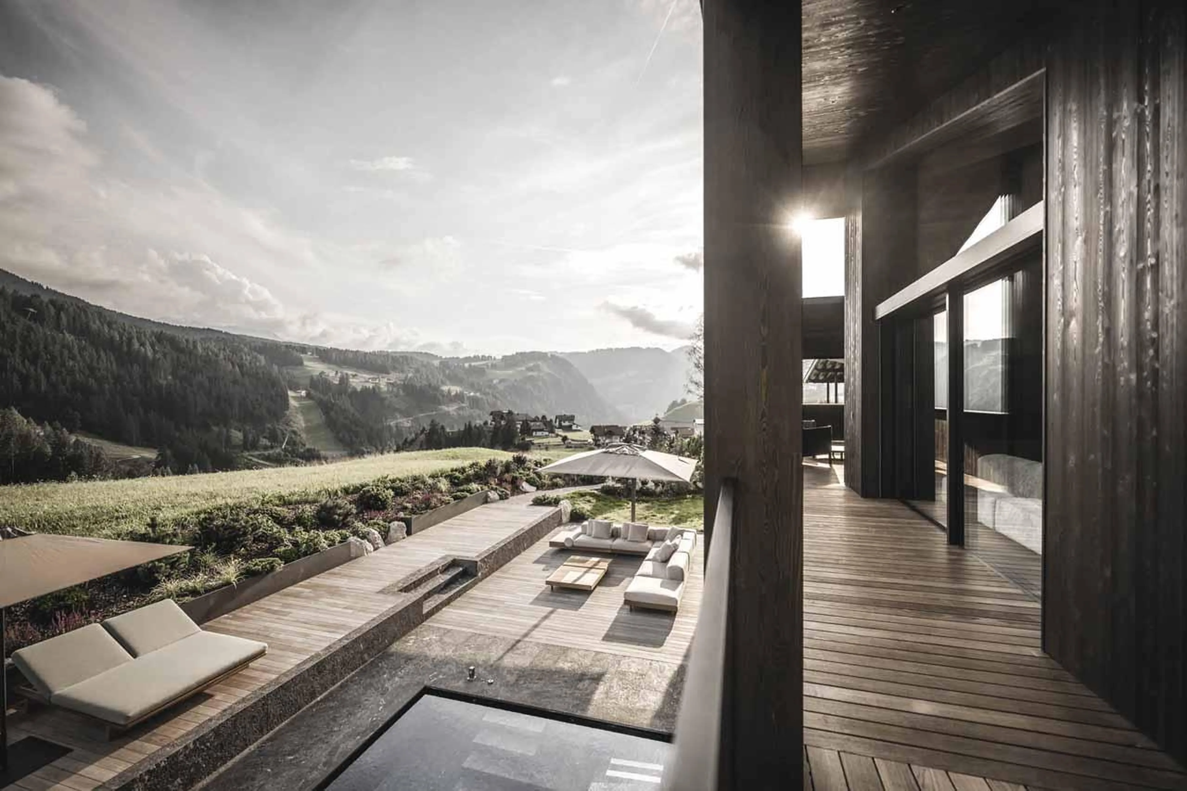 Balcony and outdoor seating at Chalet Alpurio in Val Gardena