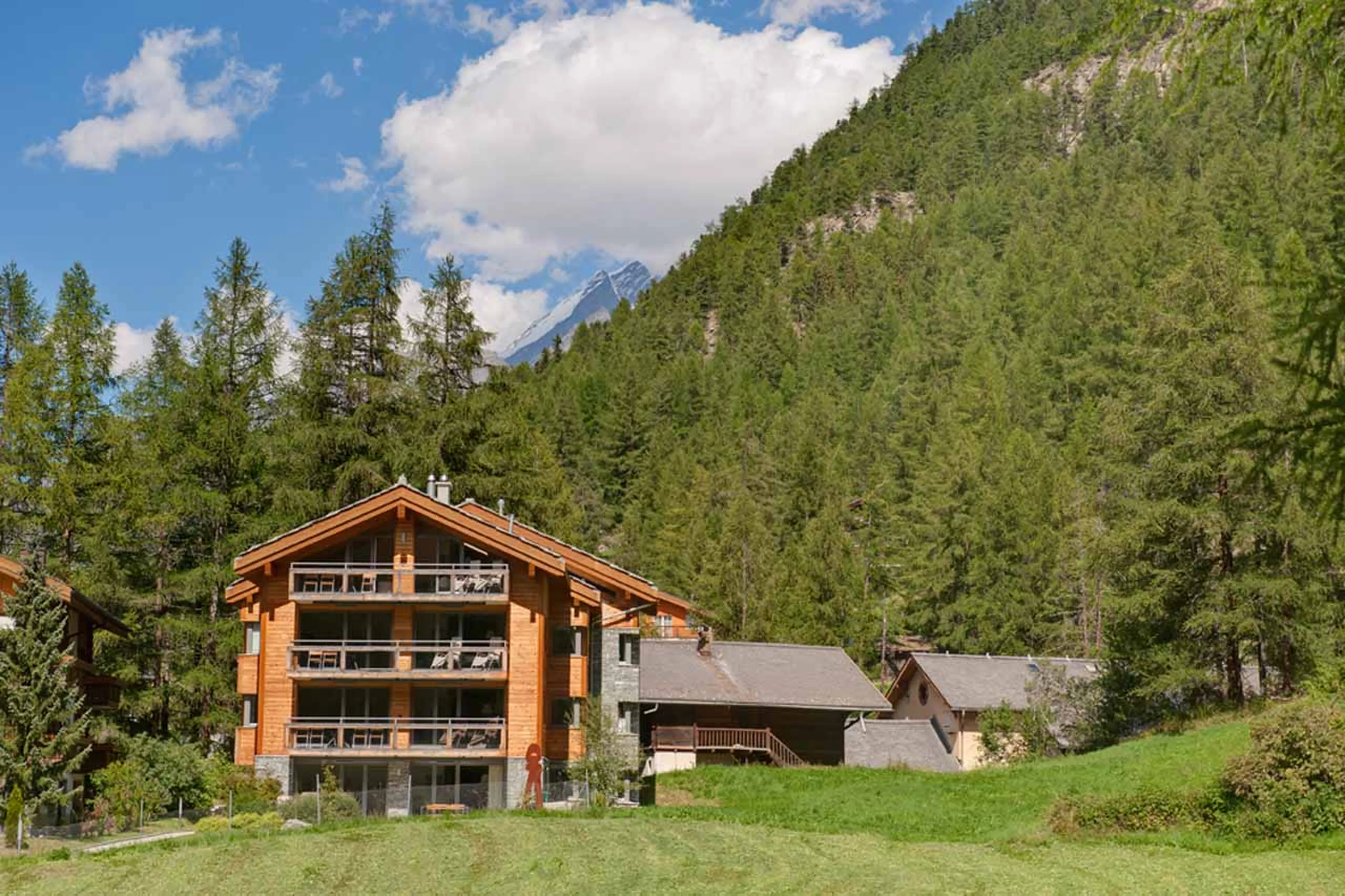 Exterior of Chalet Altesse in Zermatt in summer