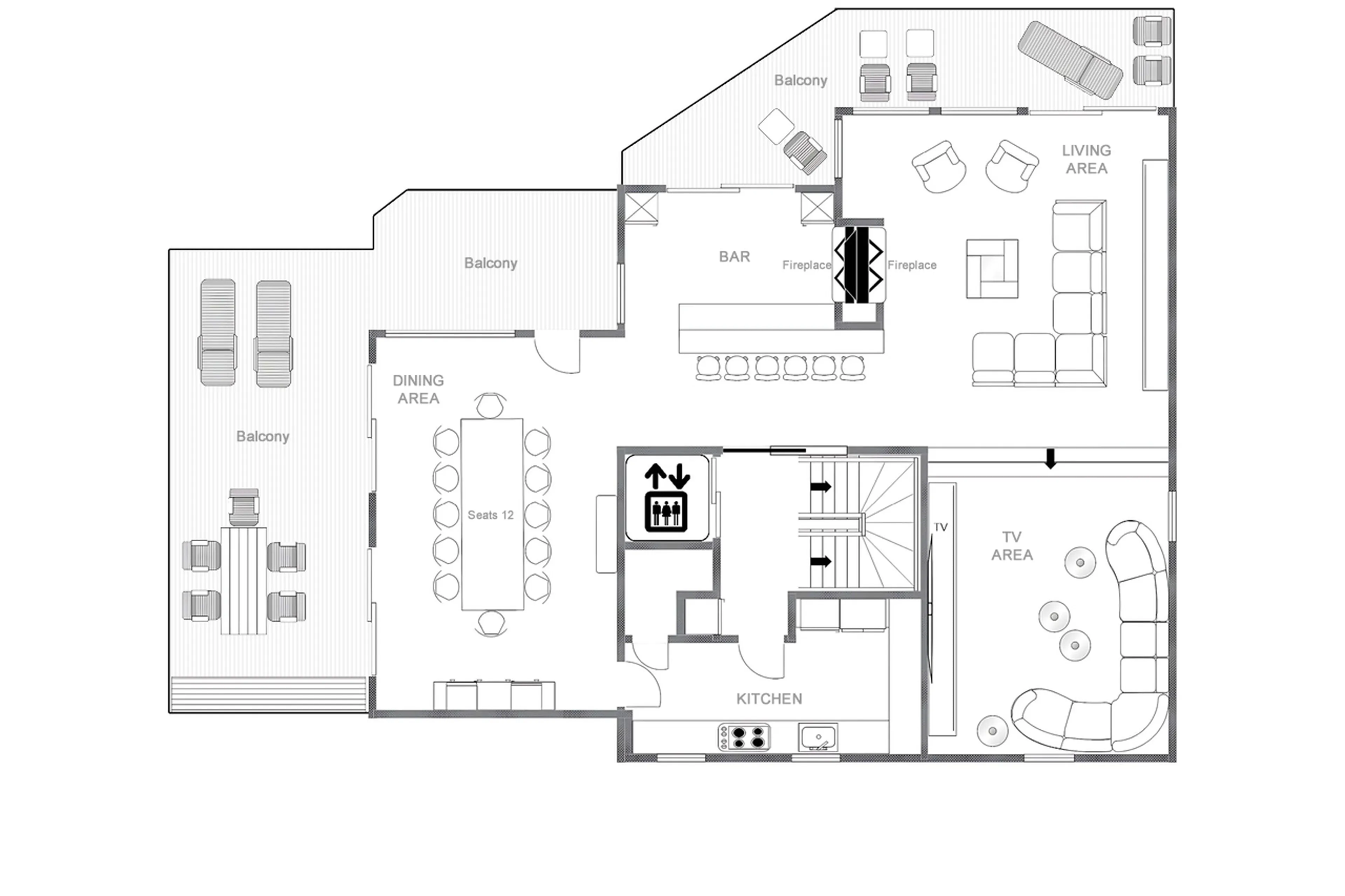 Level 1 floor plan for Chalet Altius in Meribel