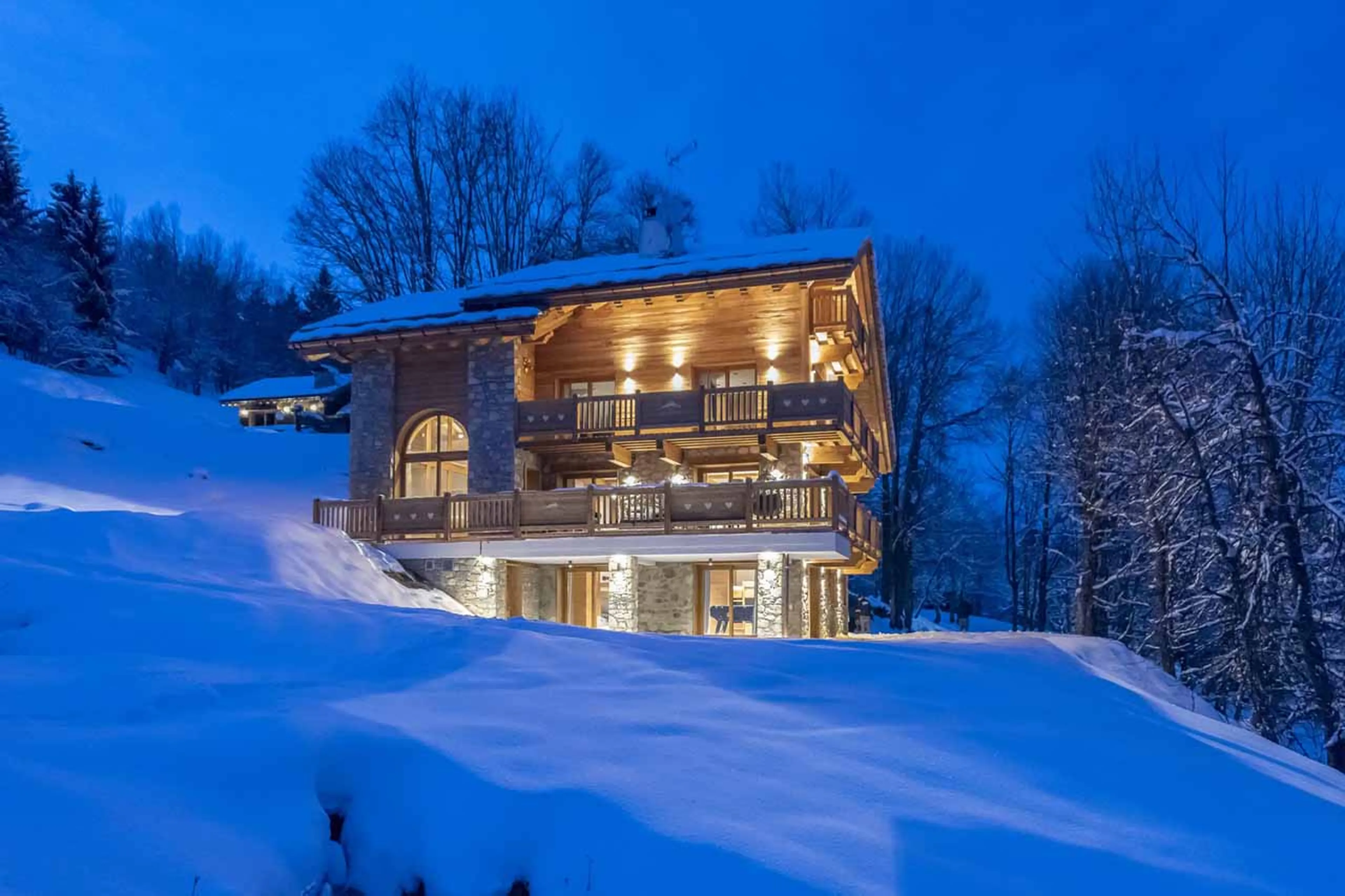 View of Chalet Alya in Meribel at night
