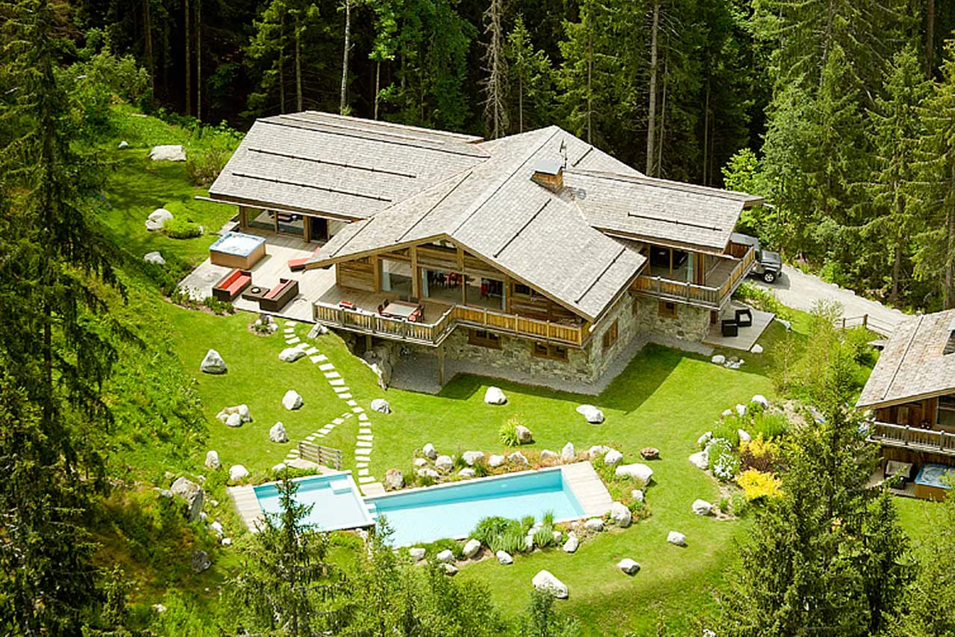 Aerial view of Chalet Amazon Creek in Chamonix