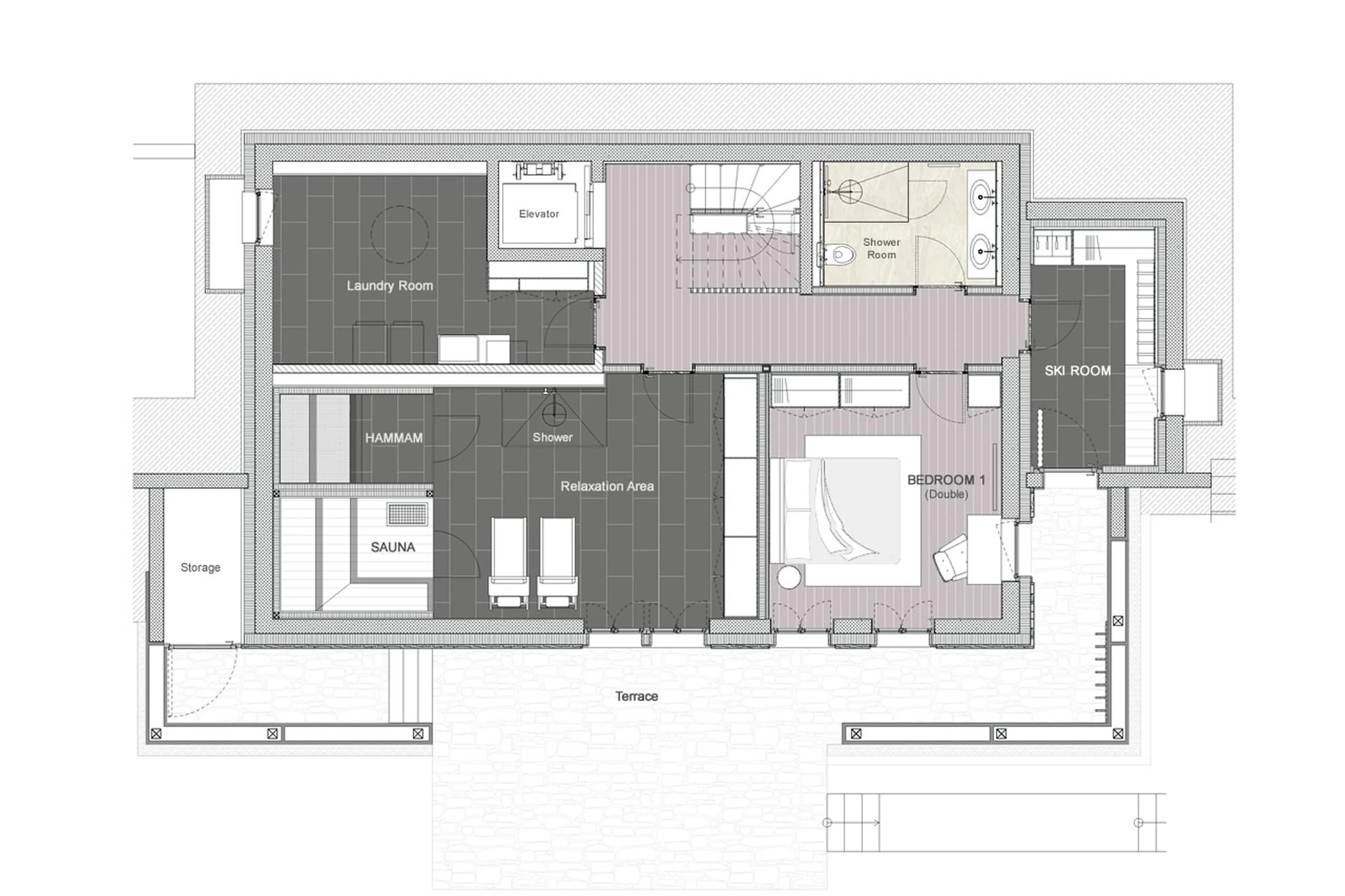 Level -1 floor plan of Chalet Andra in Grindelwald