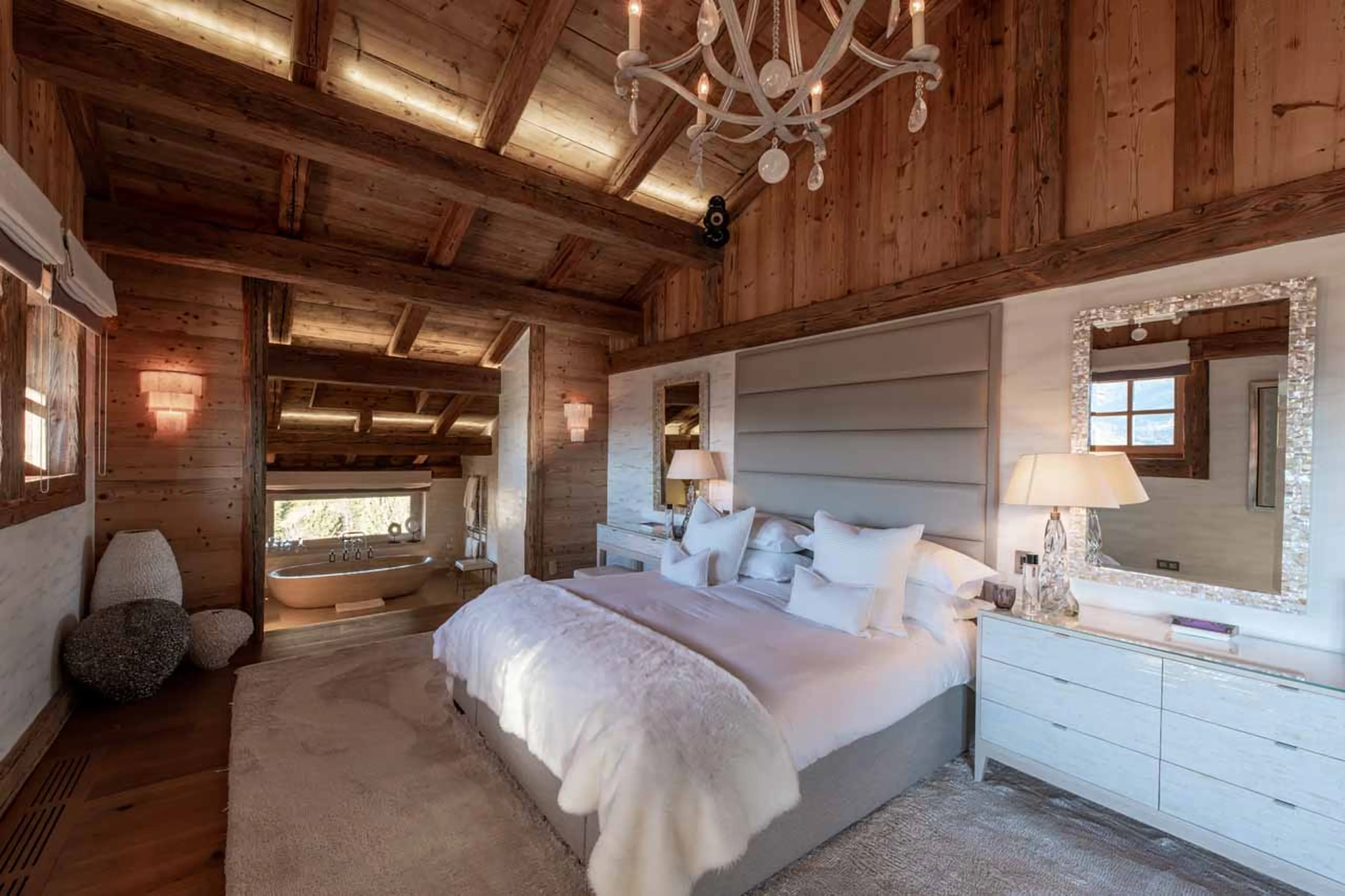 Bedroom one at Chalet Apicius in Megeve