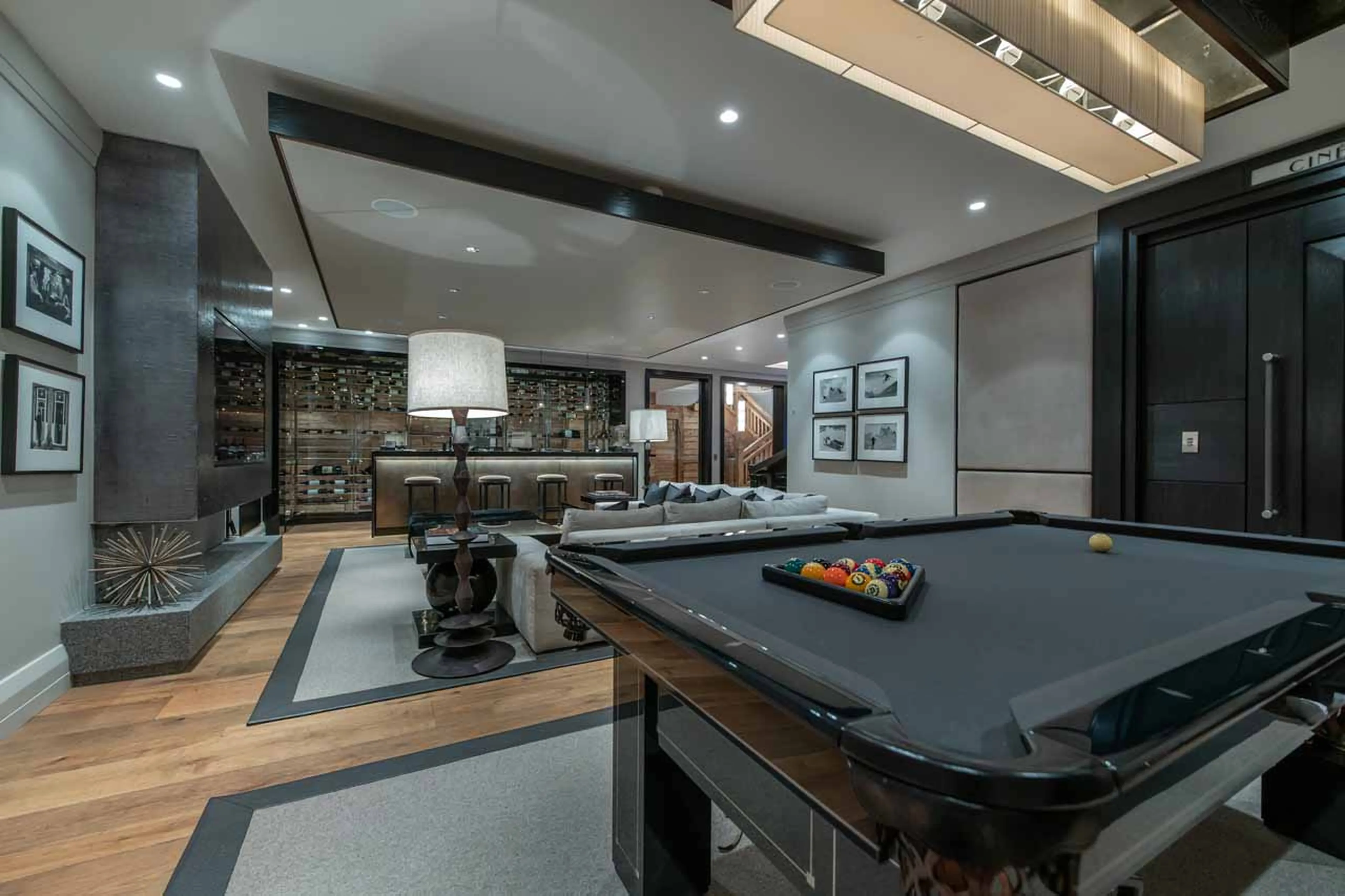 Pool table in entertainment room at Chalet Apicius in Megeve