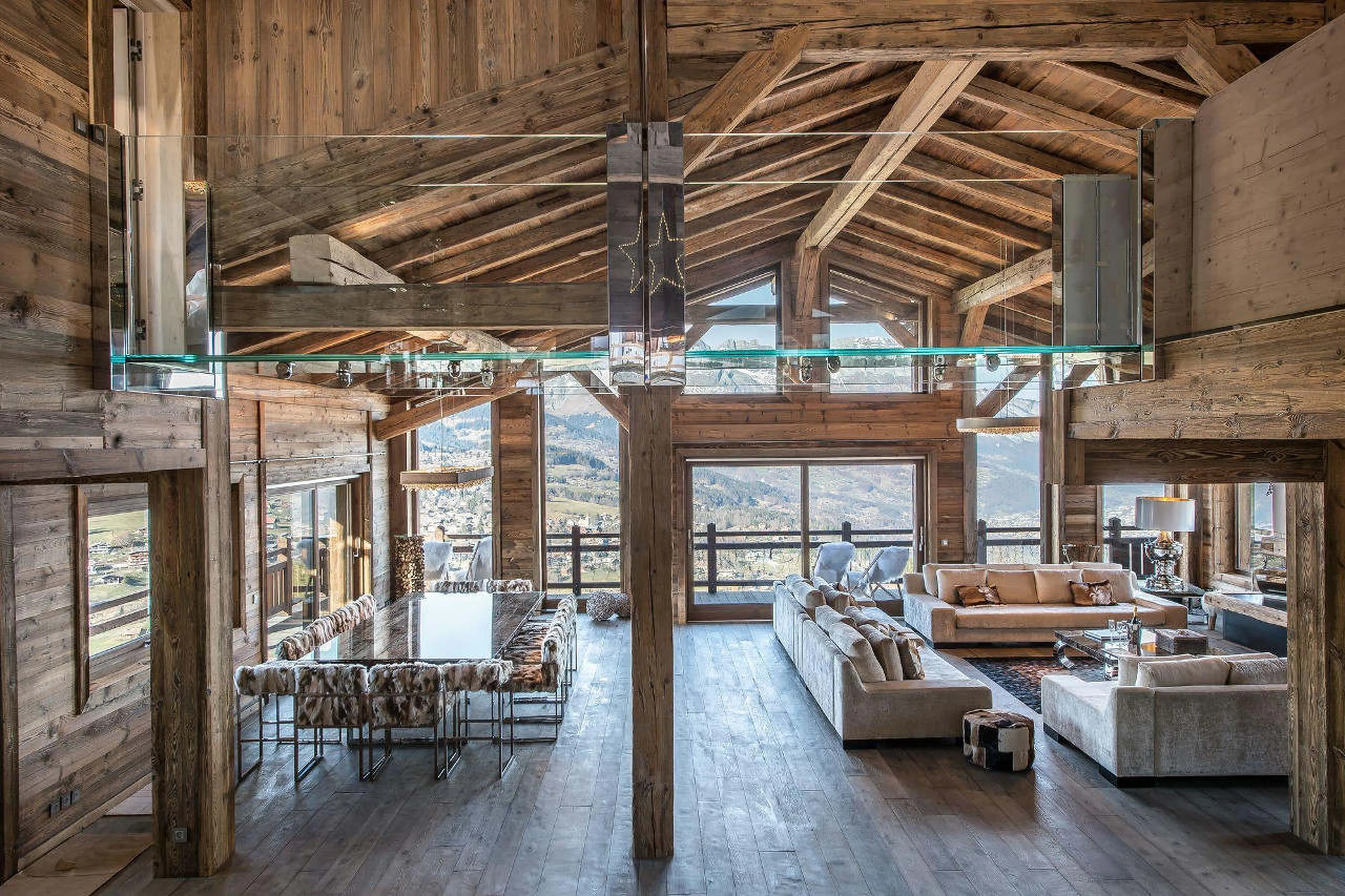 The superb living area in Chalet Ararat in Megeve exudes peace and tranquillity