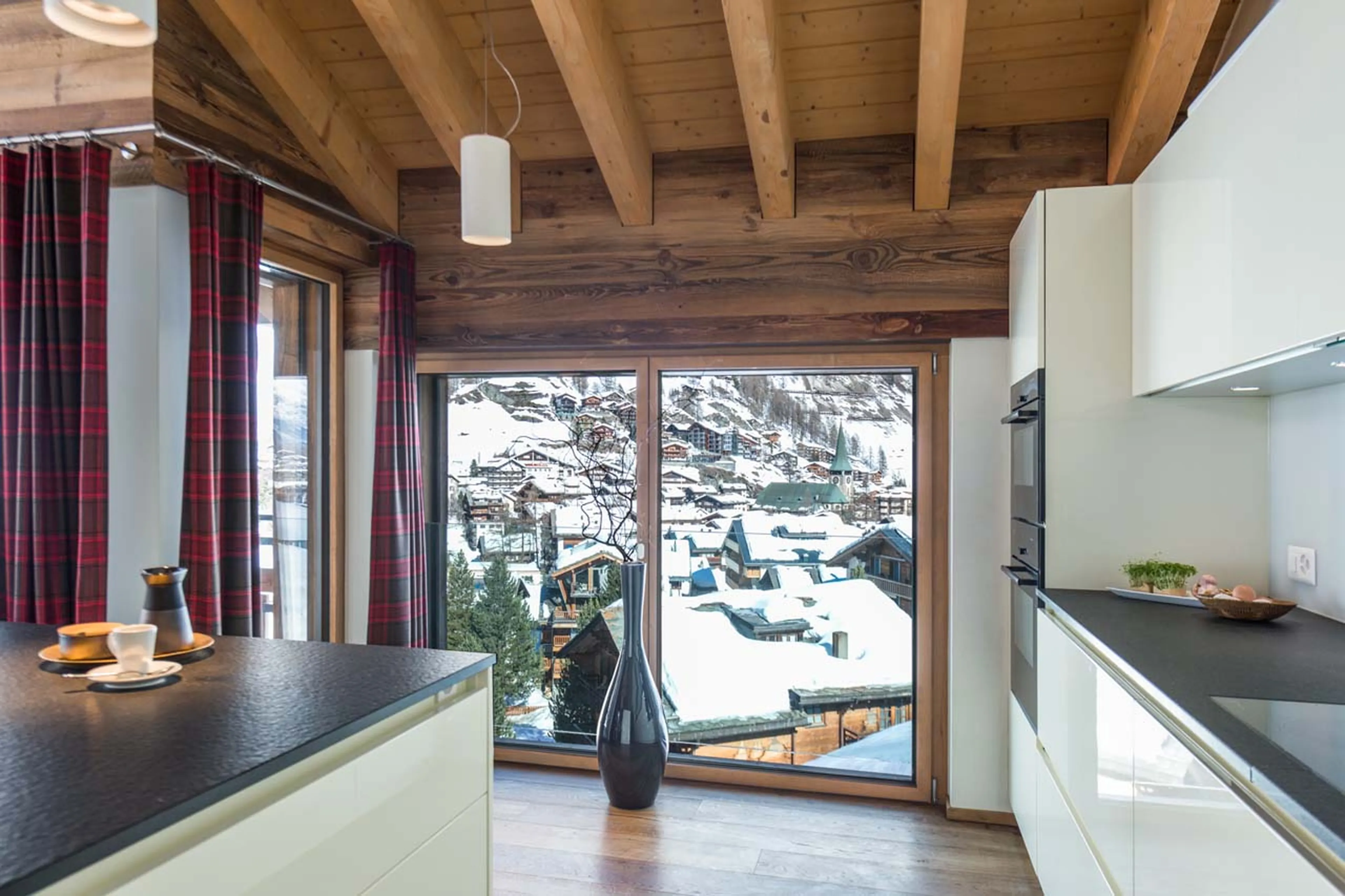 View from the kitchen at Penthouse Aria in Zermatt