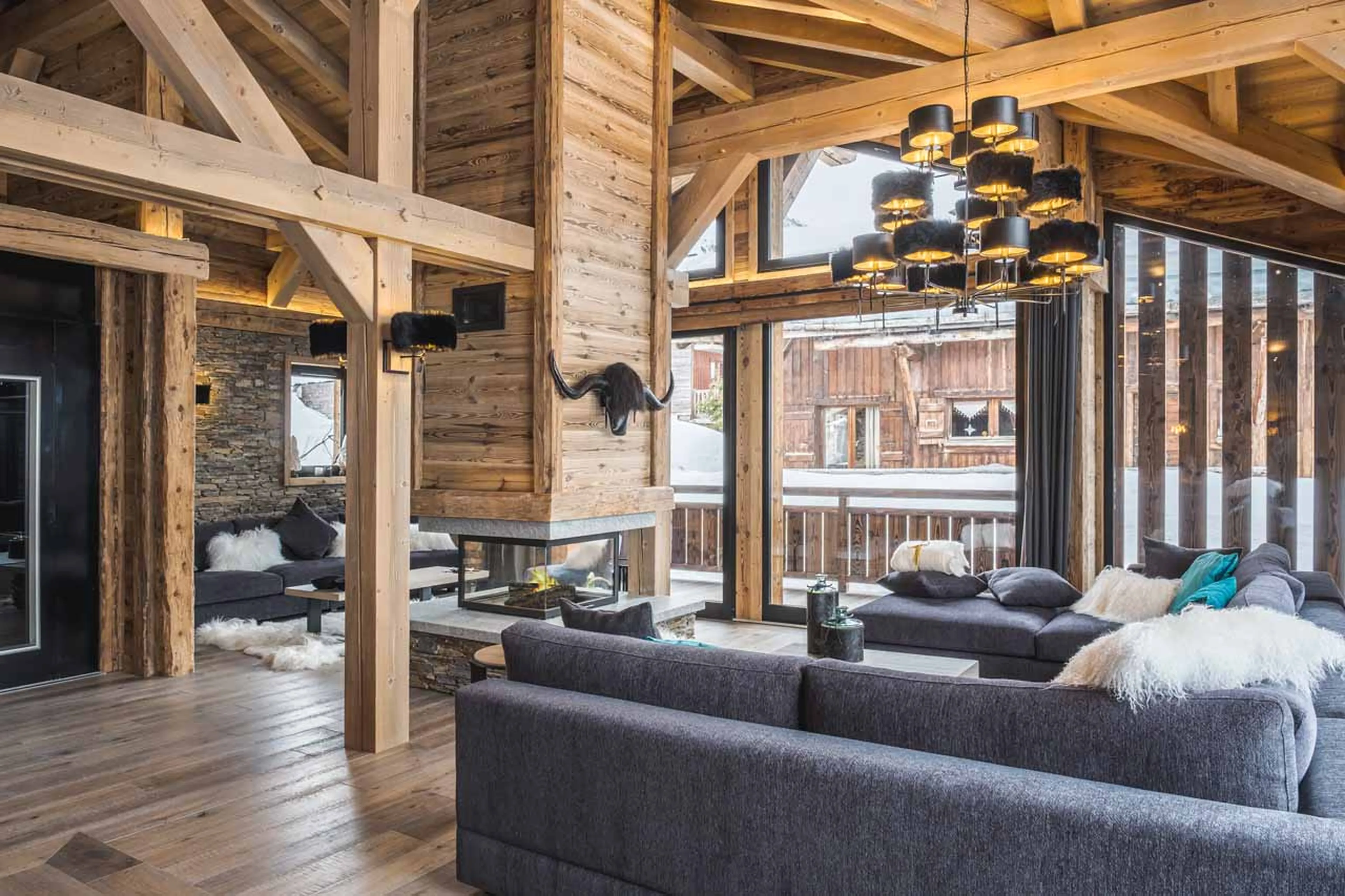 Open plan living area at Chalet Arolla in Tignes