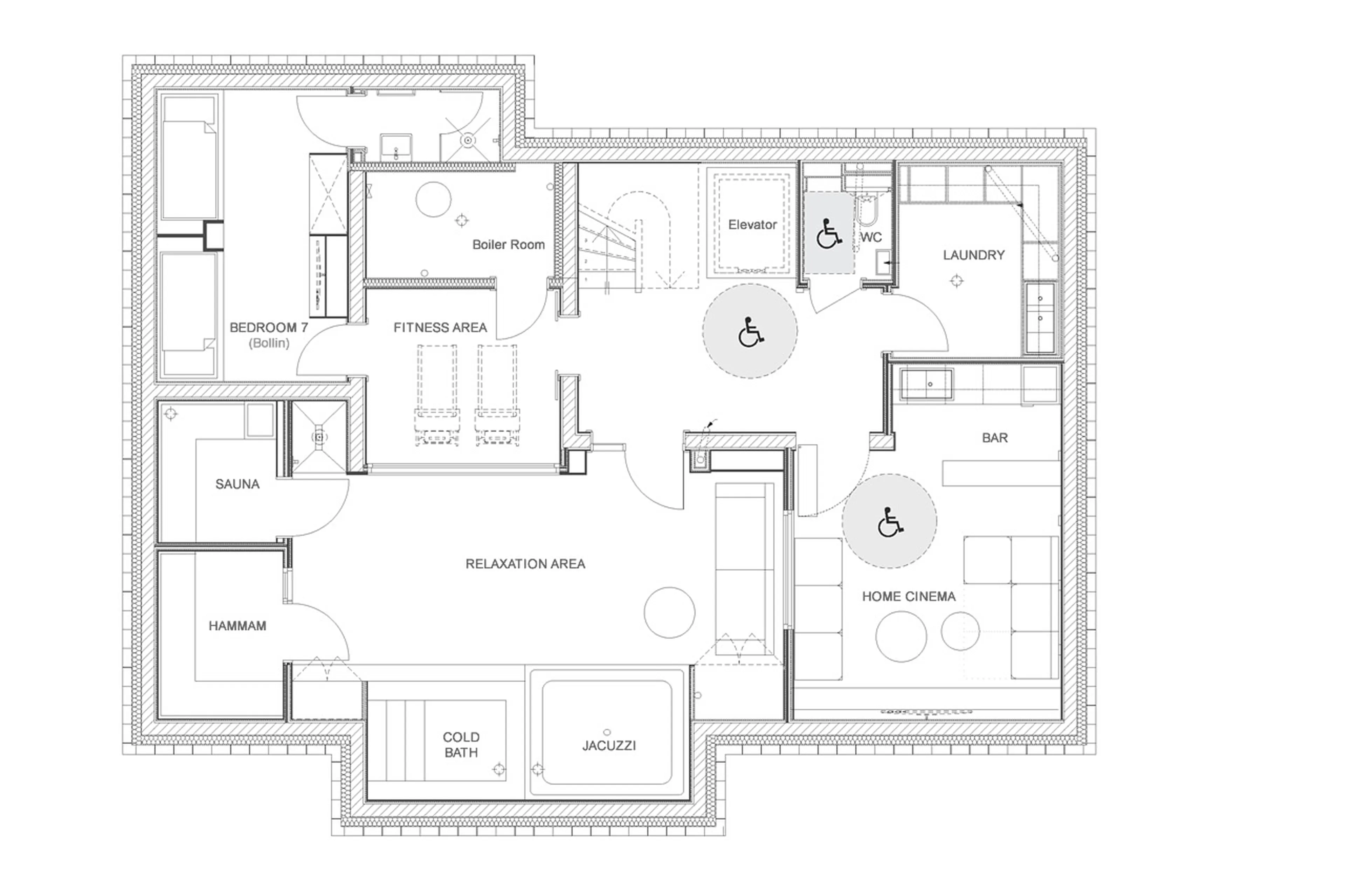 Level -1 floor plan of Chalet Arolla in Tignes