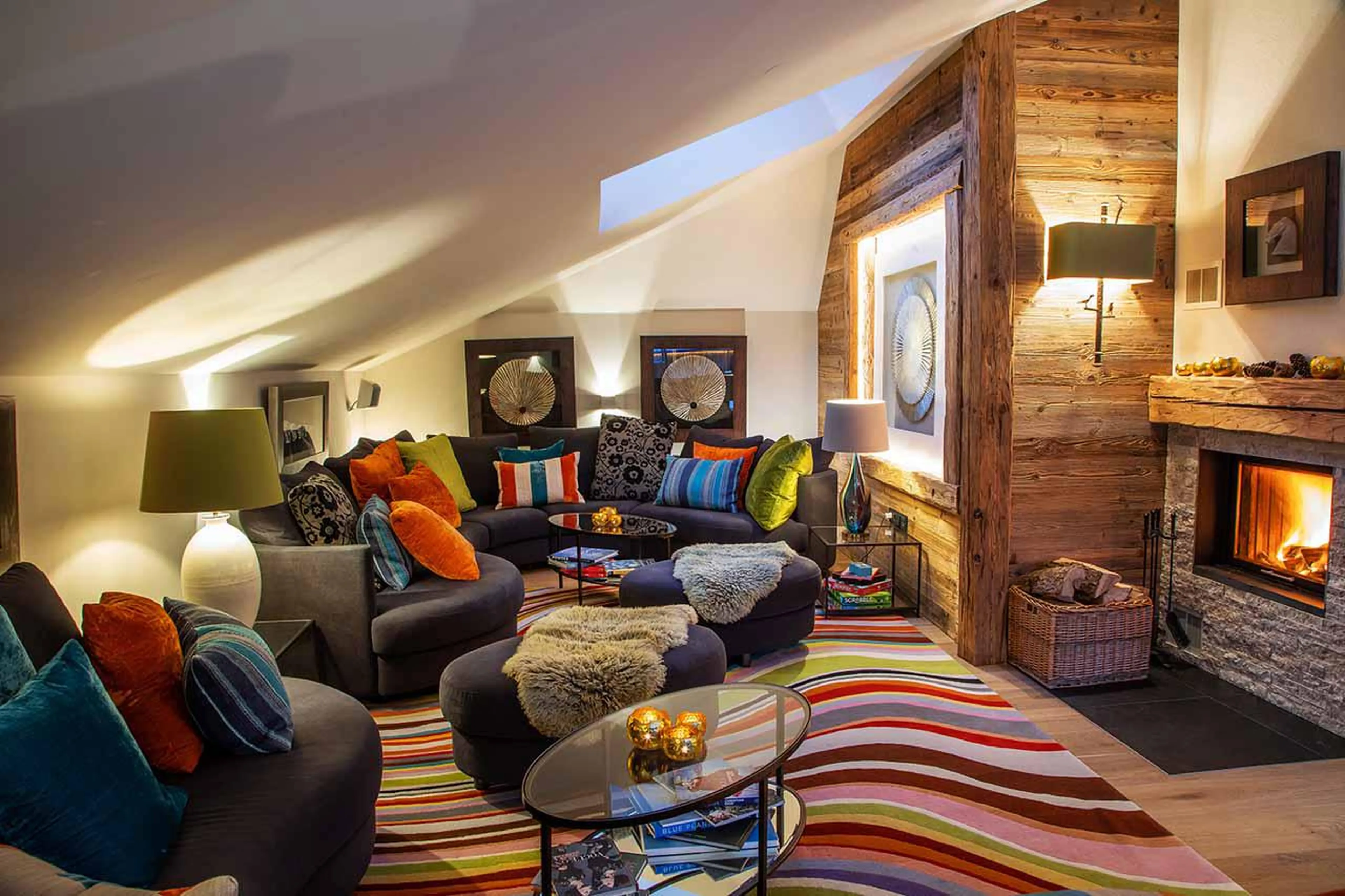 Fireplace in living area of Chalet Artemis in St Anton