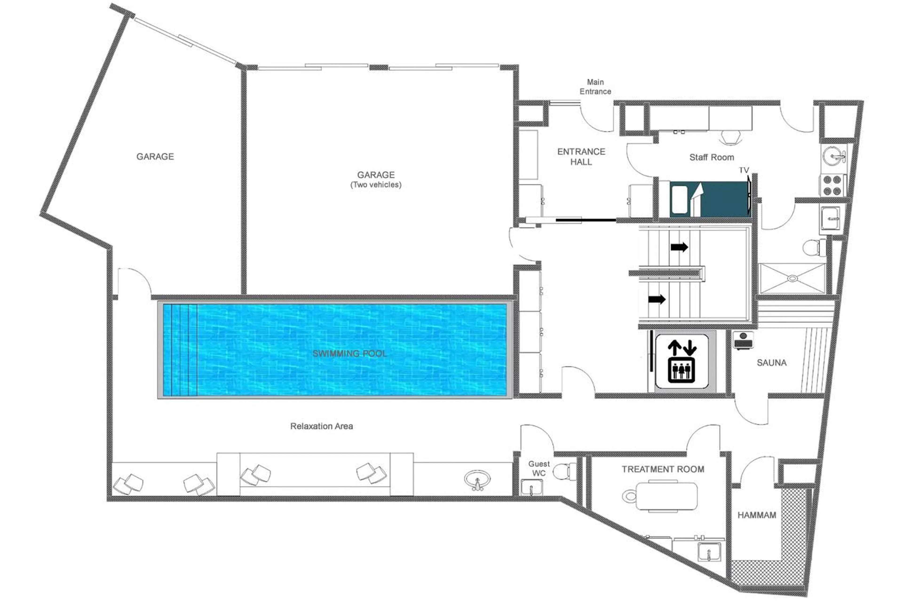 Level 0 floor plan of Chalet Ascensions in Courchevel 1650