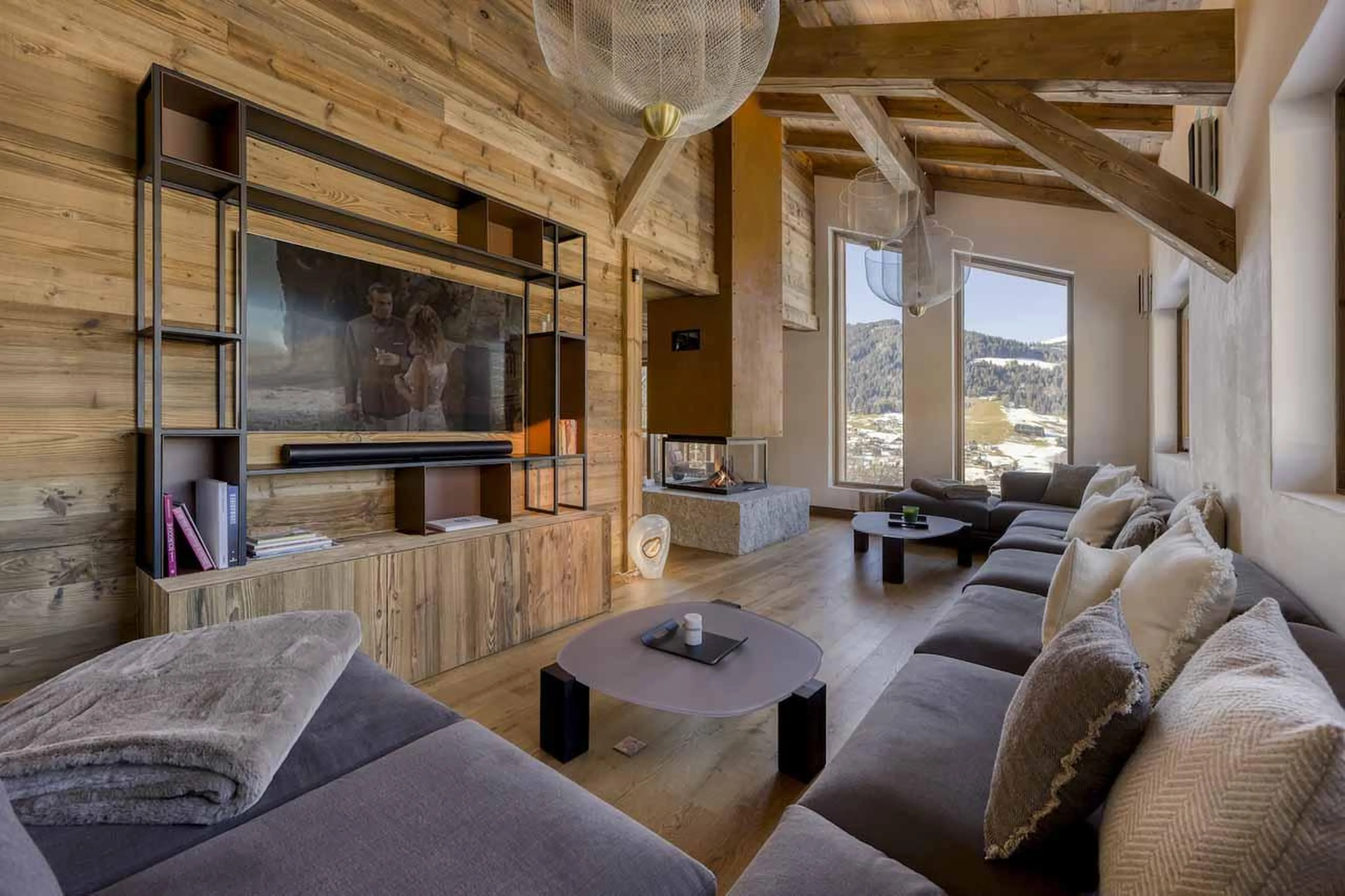 Corner sofa and TV in Chalet Aspen, Megeve