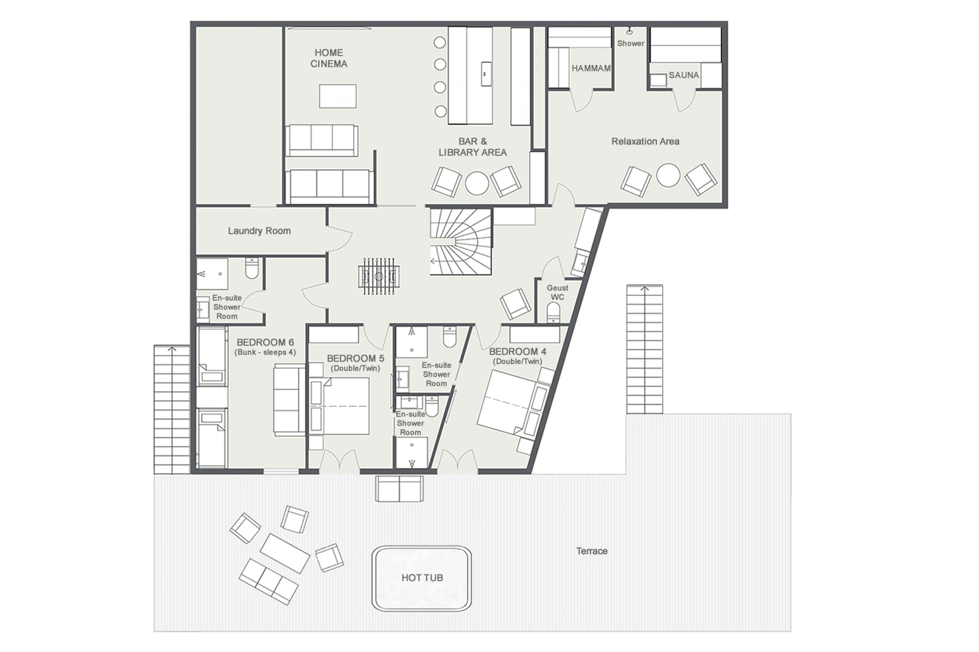Level -1 floor plan of Chalet Avalon in Les Gets