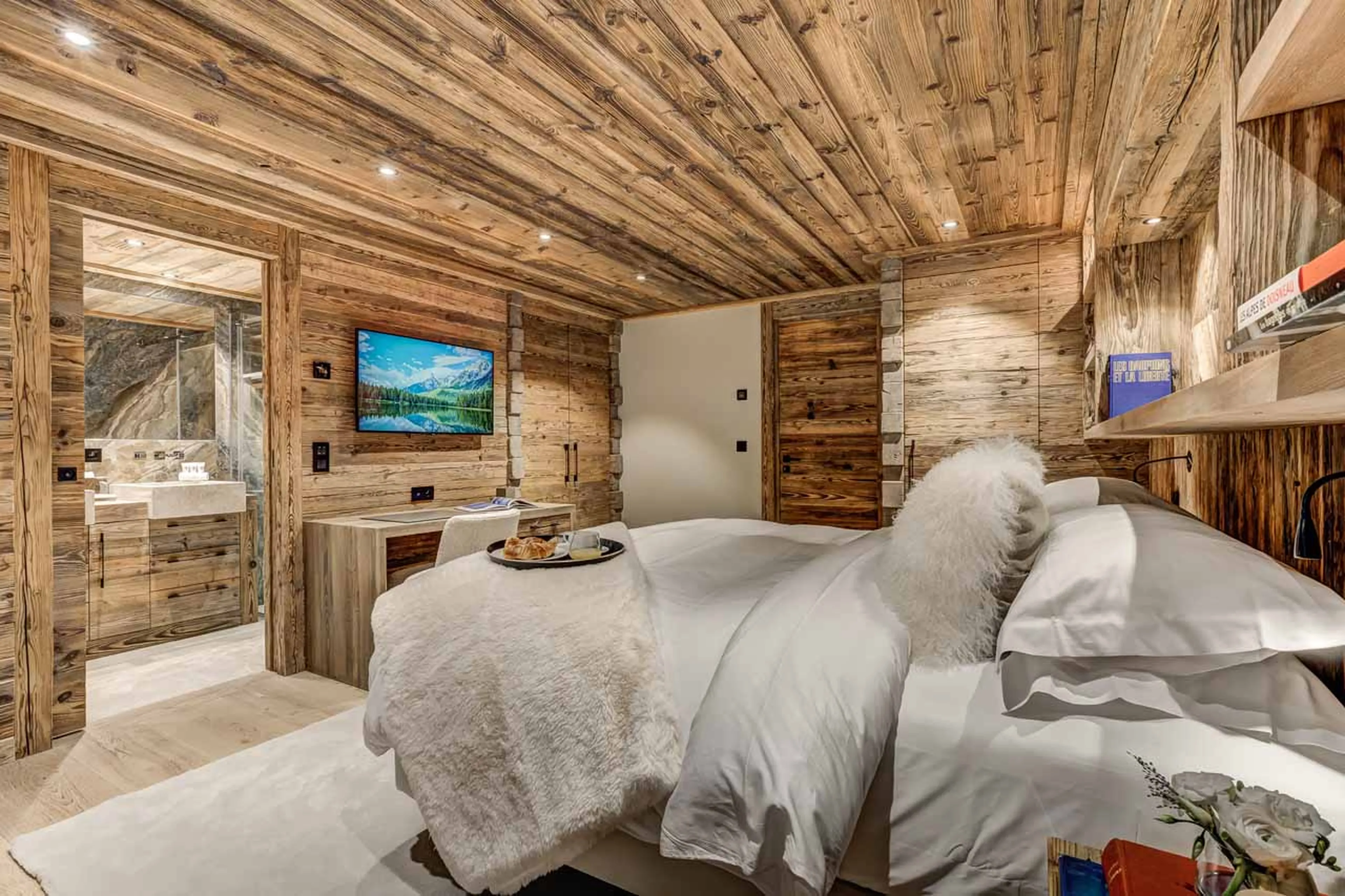 TV in bedroom three at Chalet Azurite in Chamonix