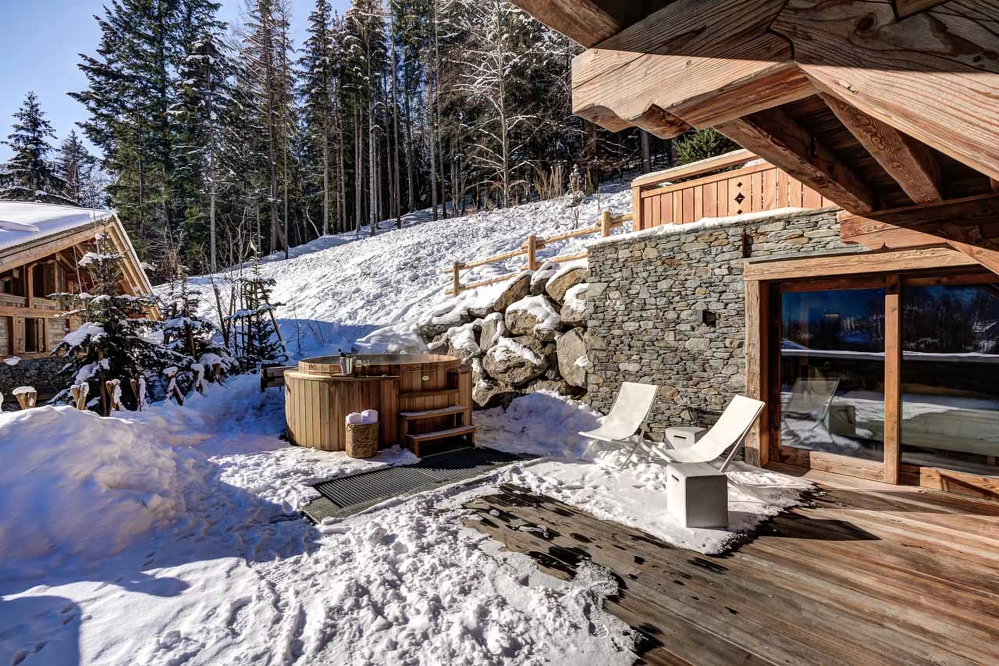 Terrace with hot tub at Chalet Azurite in Chamonix