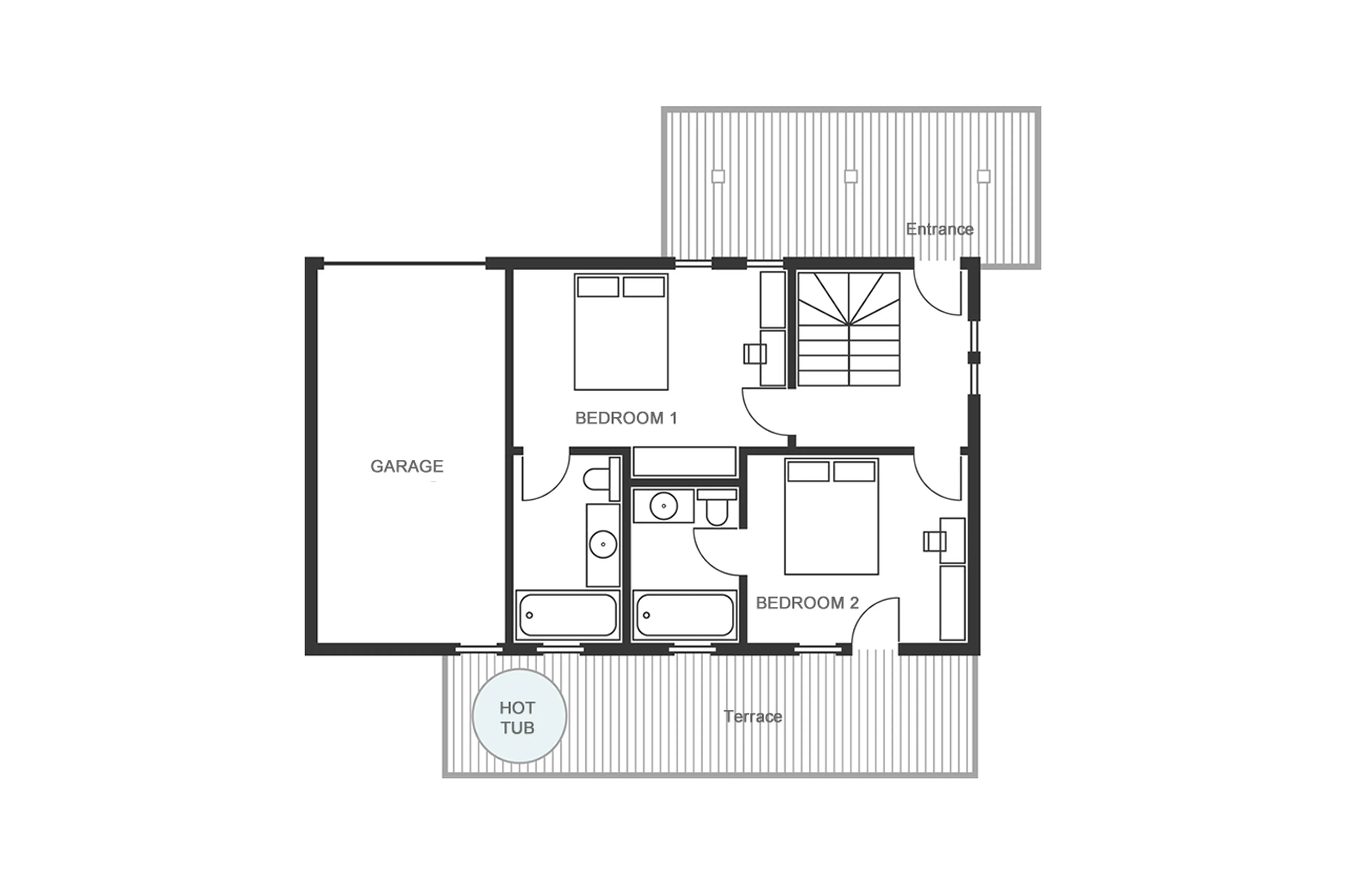 Level 0 floor plan of Chalet Baby Bear in Chamonix