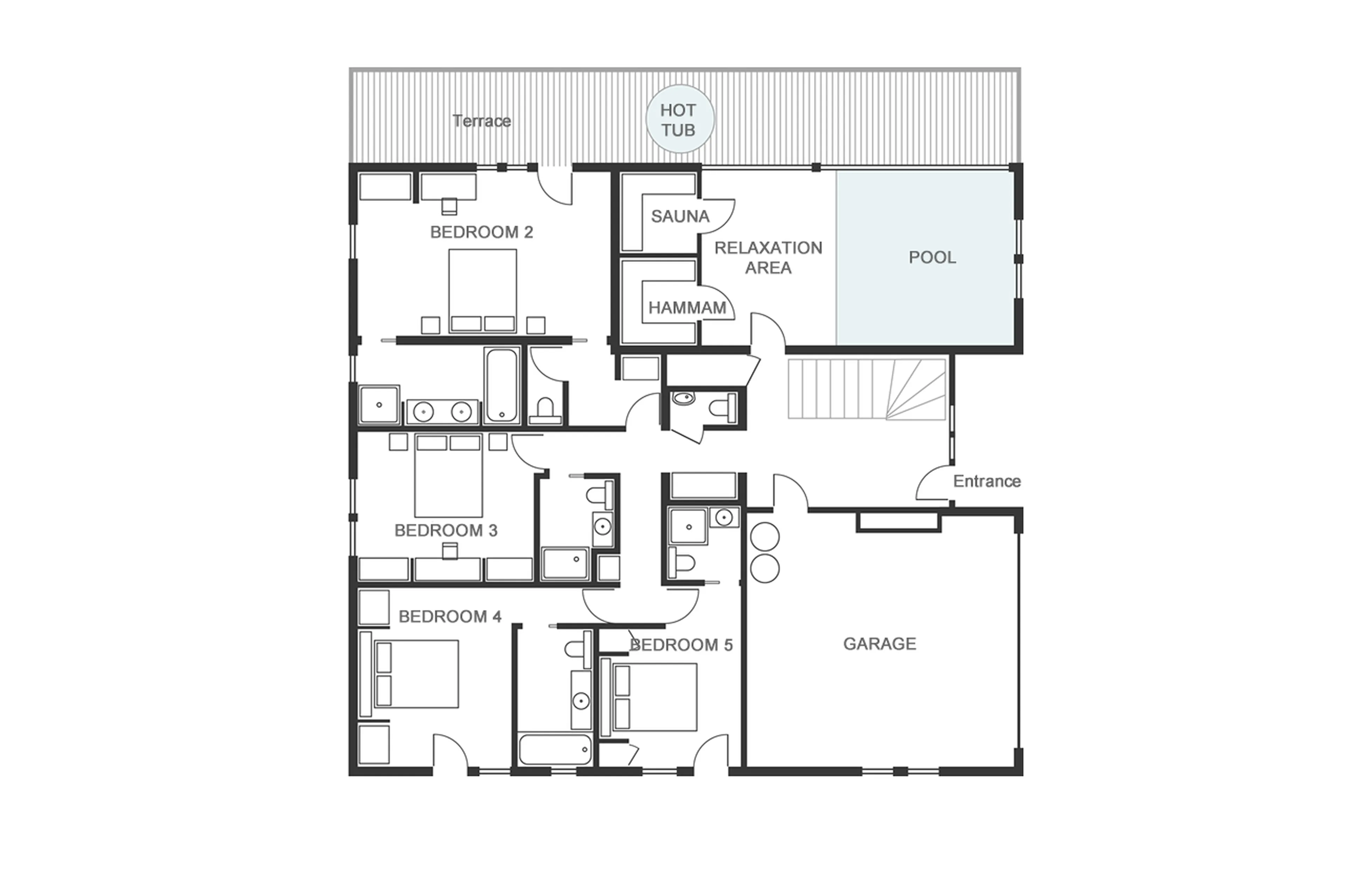 Level 0 floor plan of Chalet Baloo in Chamonix