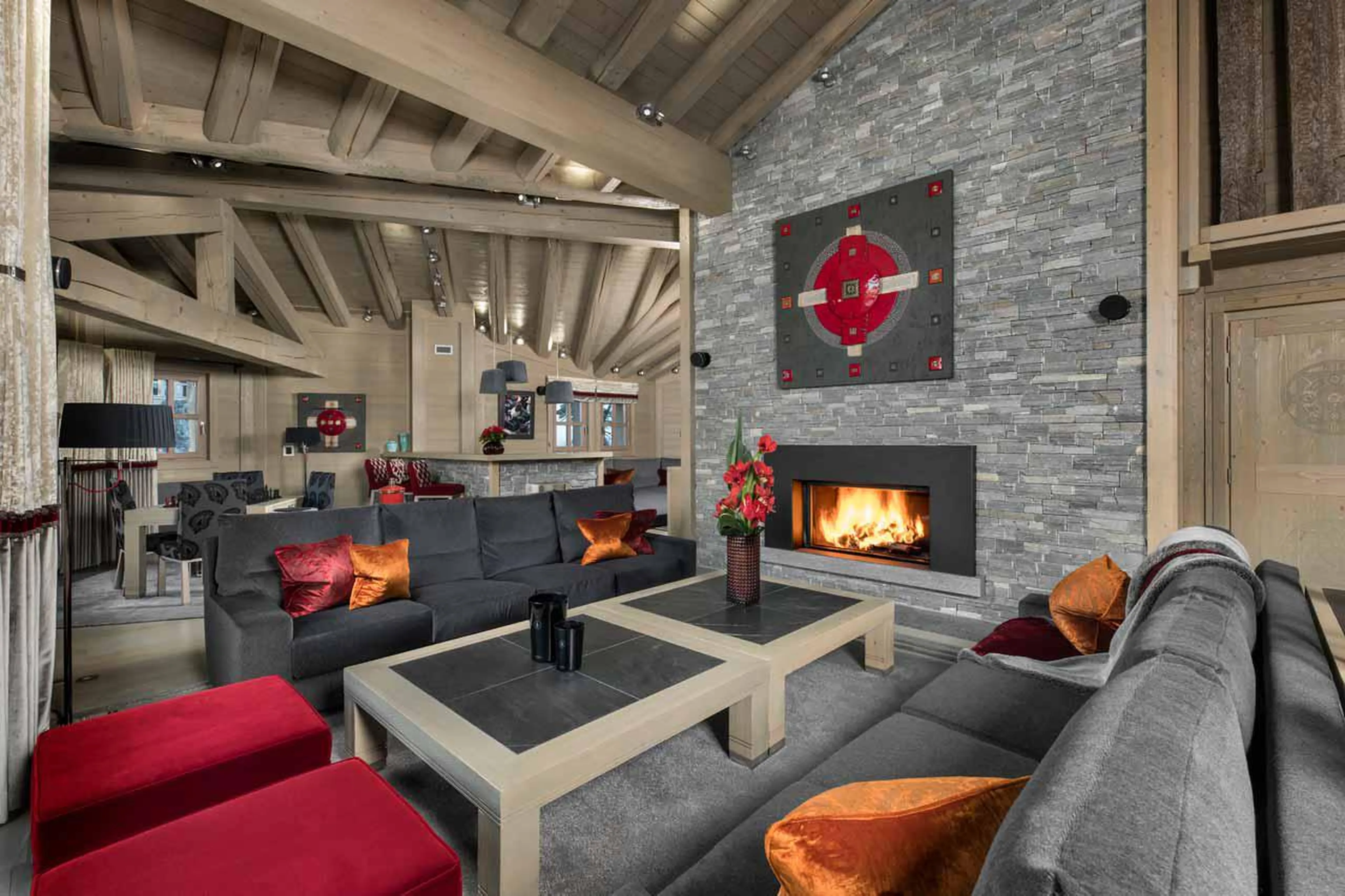 Fireplace in sitting area of Chalet Baltoro in Courchevel 1850
