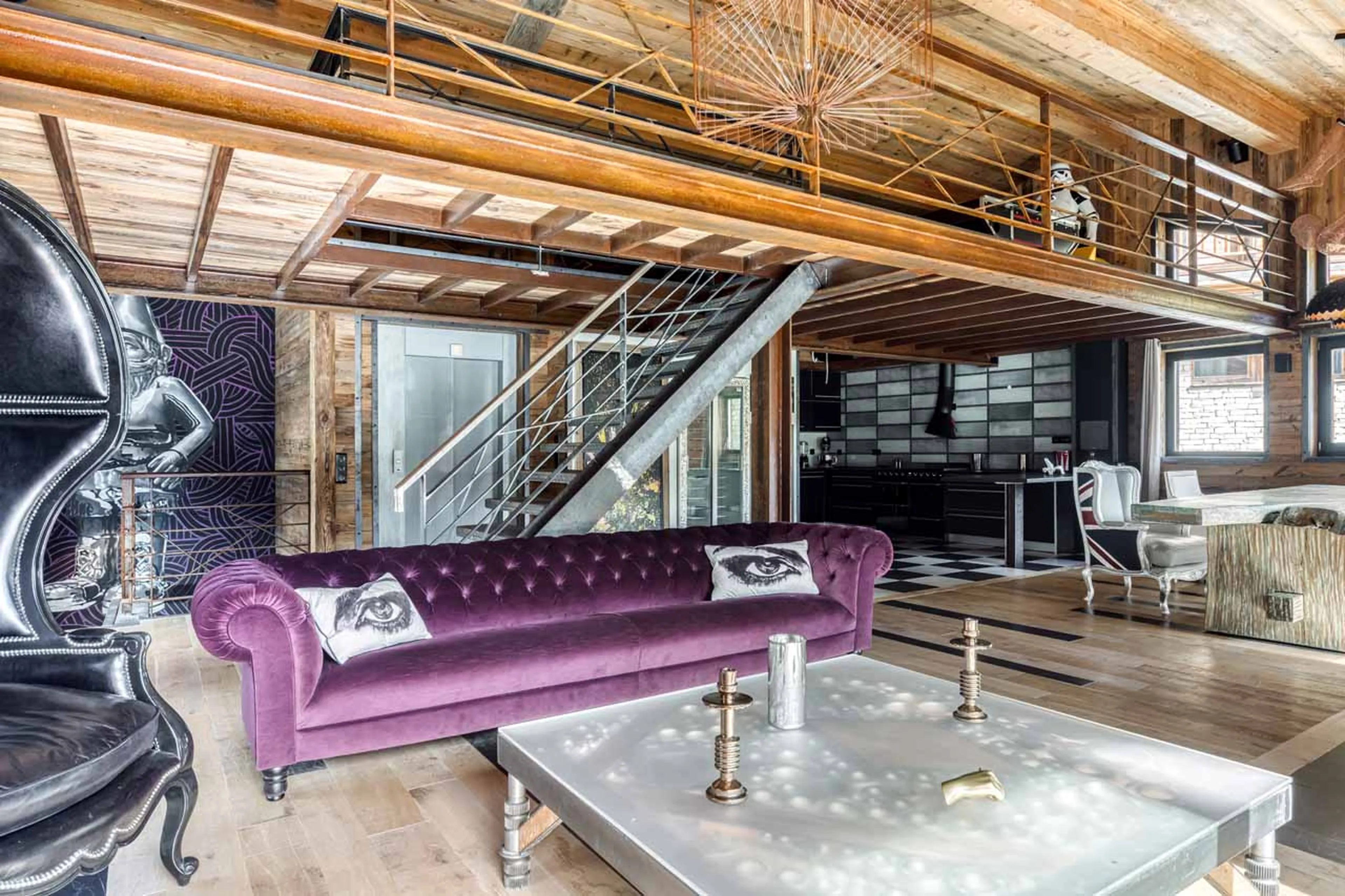 Open plan living area at Chalet Banksy in Tignes