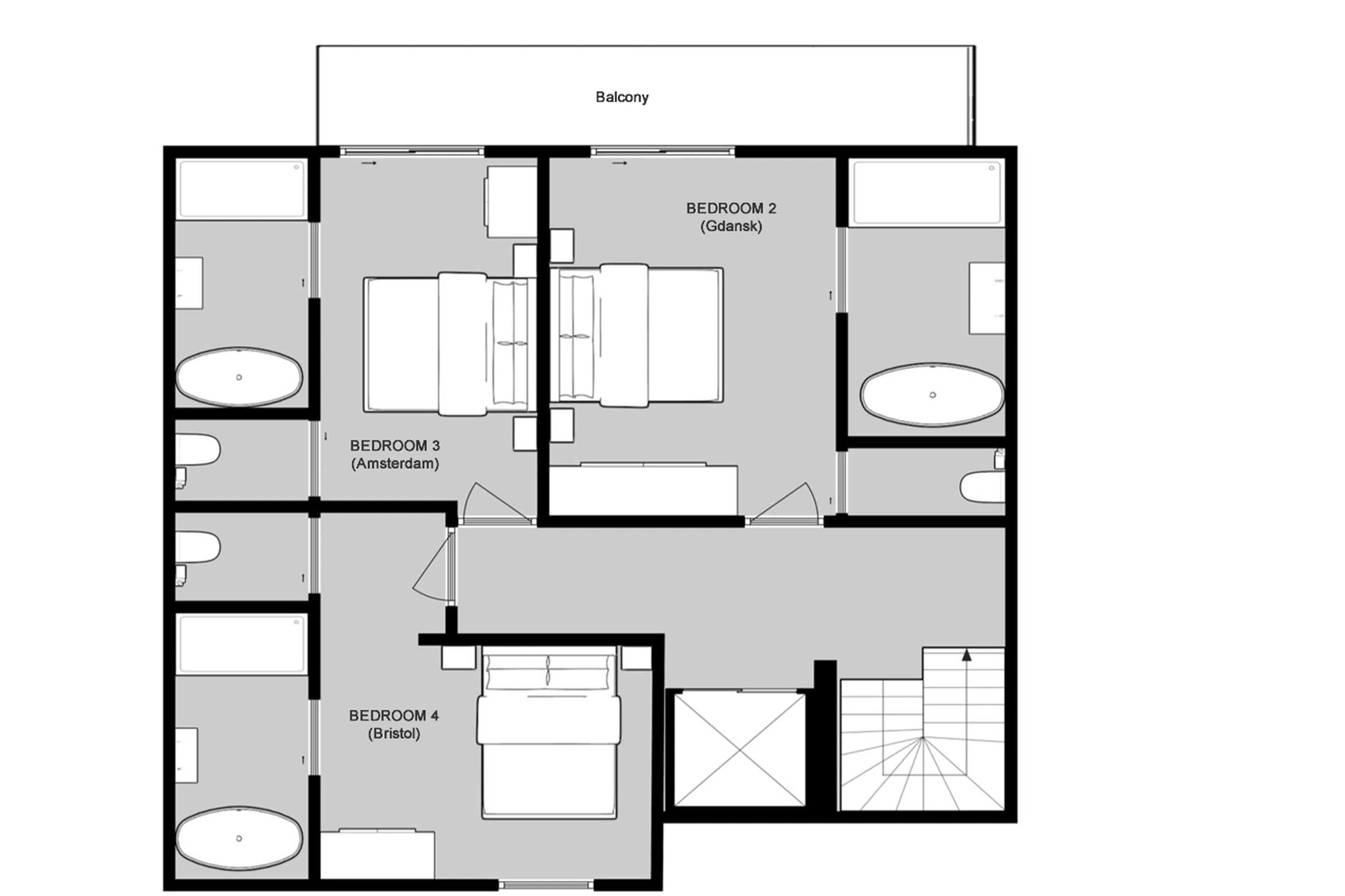 Level 2 floor plan of Chalet Banksy in Tignes