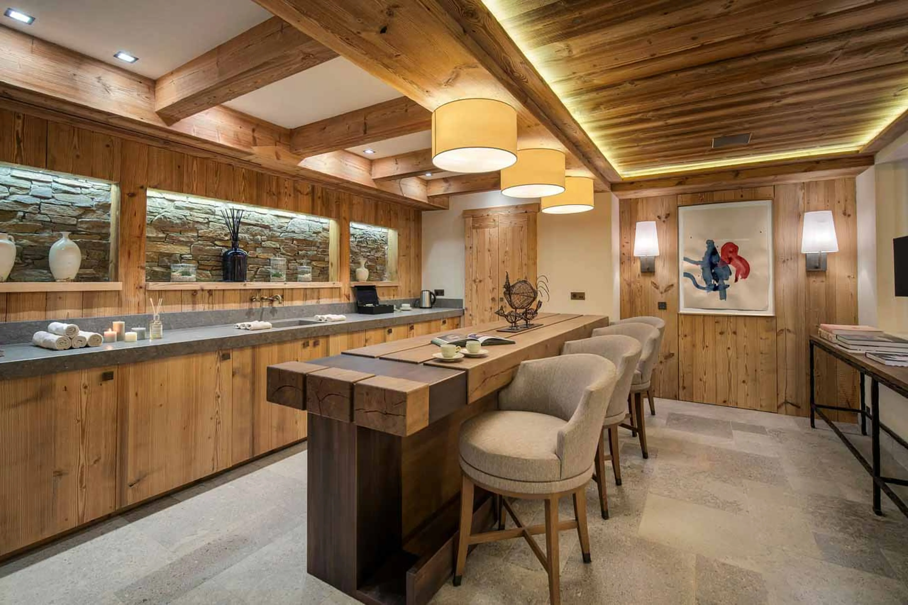 Bar near the pool in the spa area of Chalet Les Bastidons  in Courchevel 1850