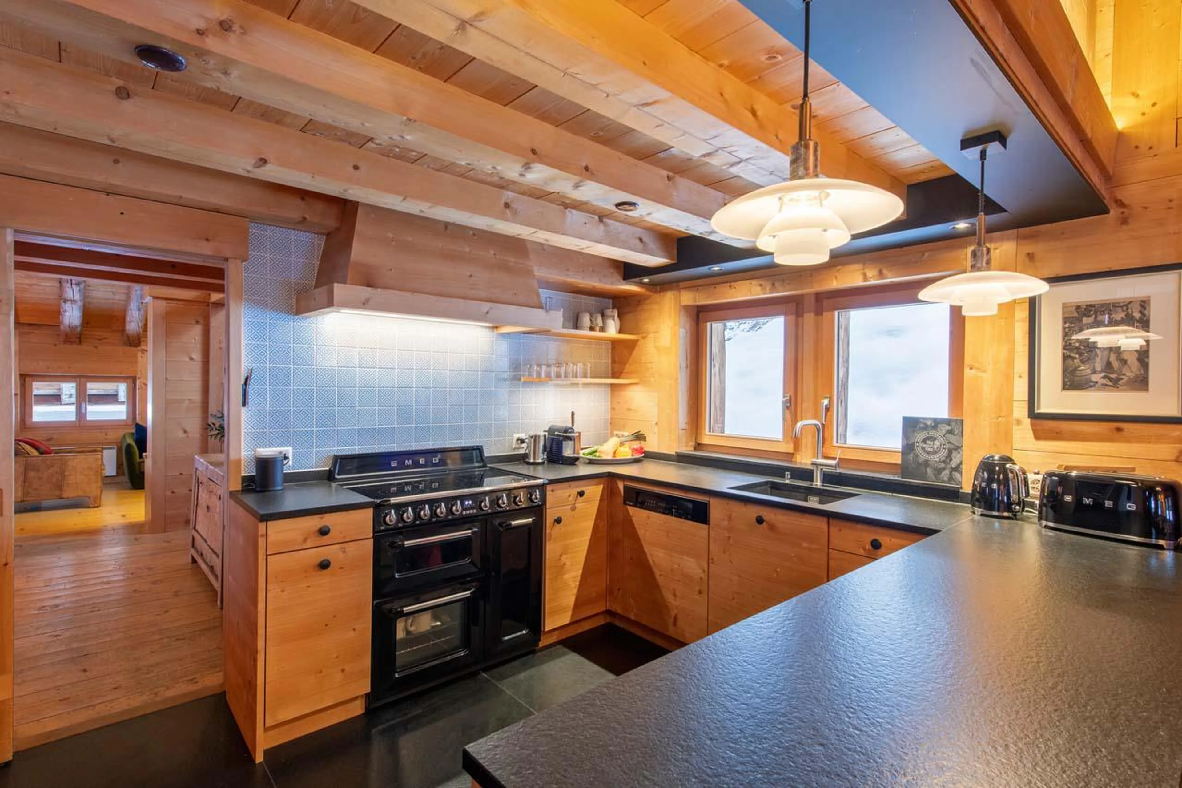 Open-plan kitchen at Chalet Bavaria in Verbier