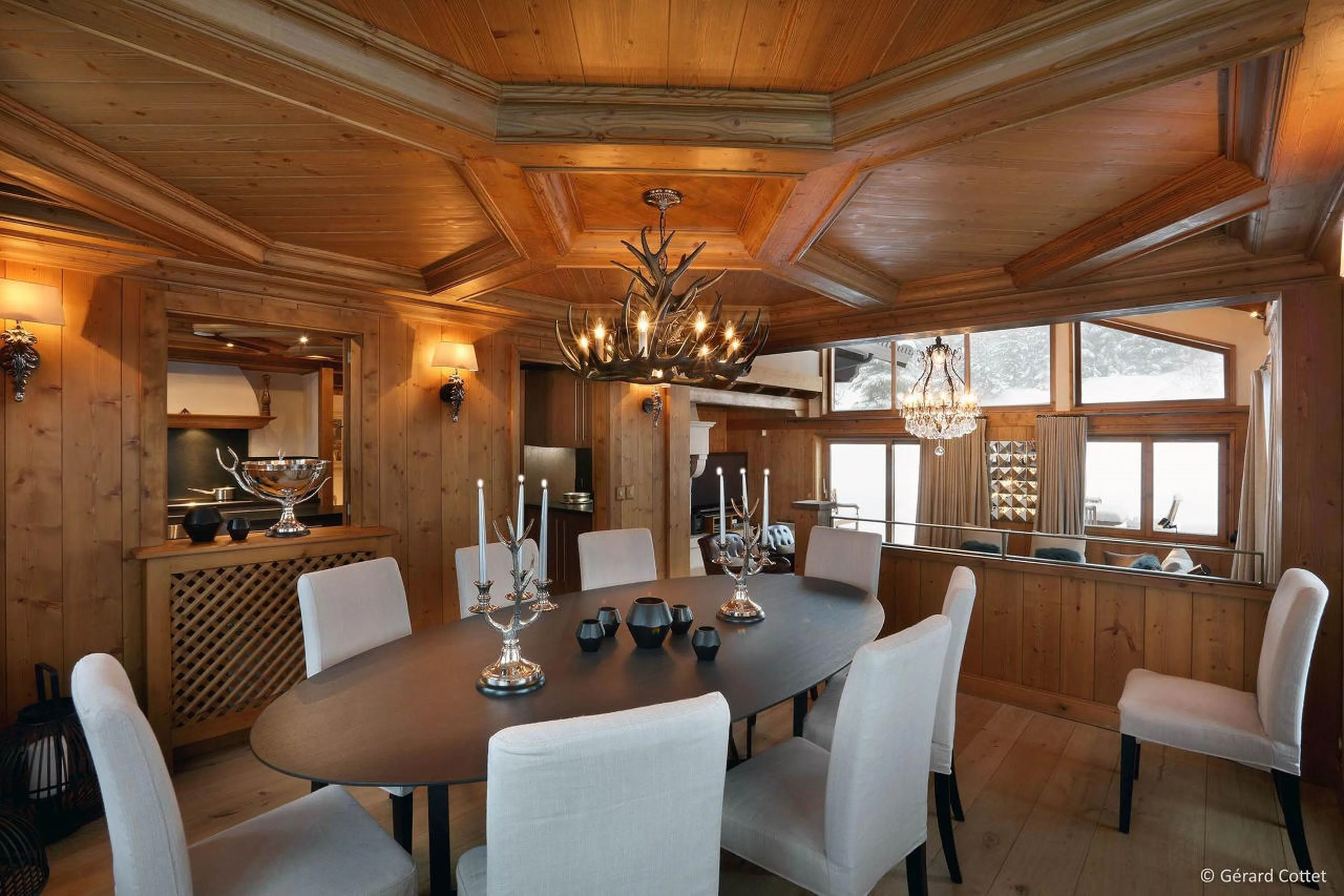 Dining room open to living room in Chalet Beaumont in Courchevel 1650
