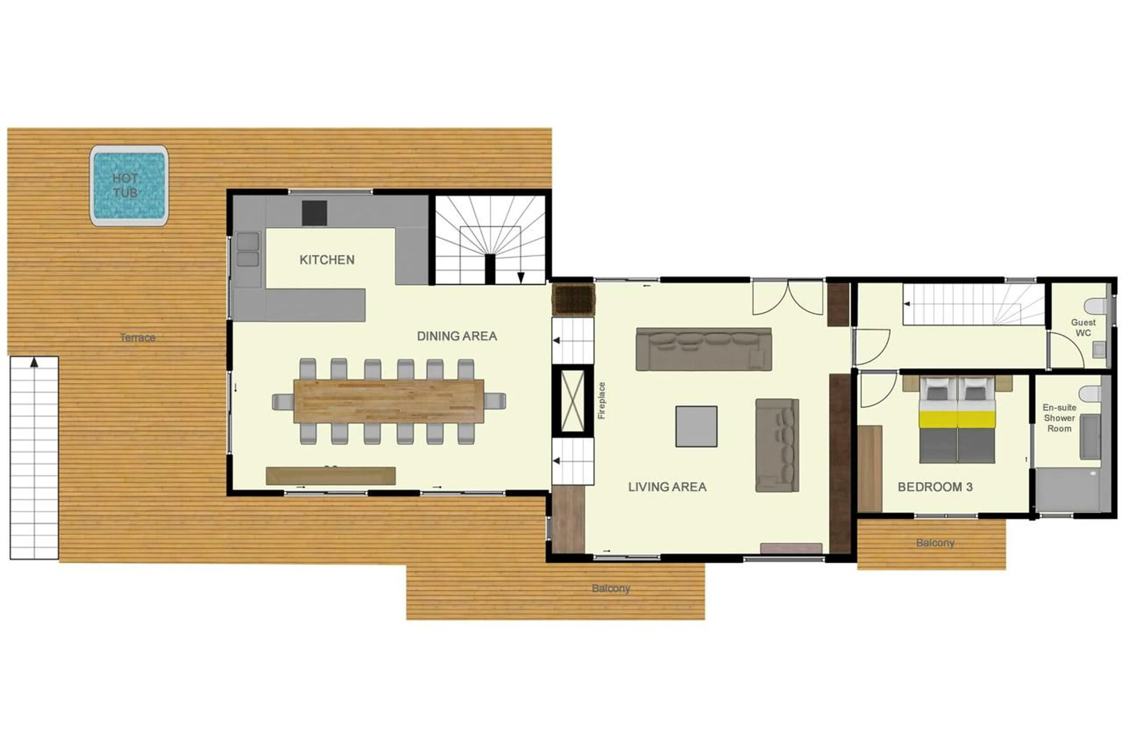 Level 1 floor plans of Chalet Bergeronnette in Meribel