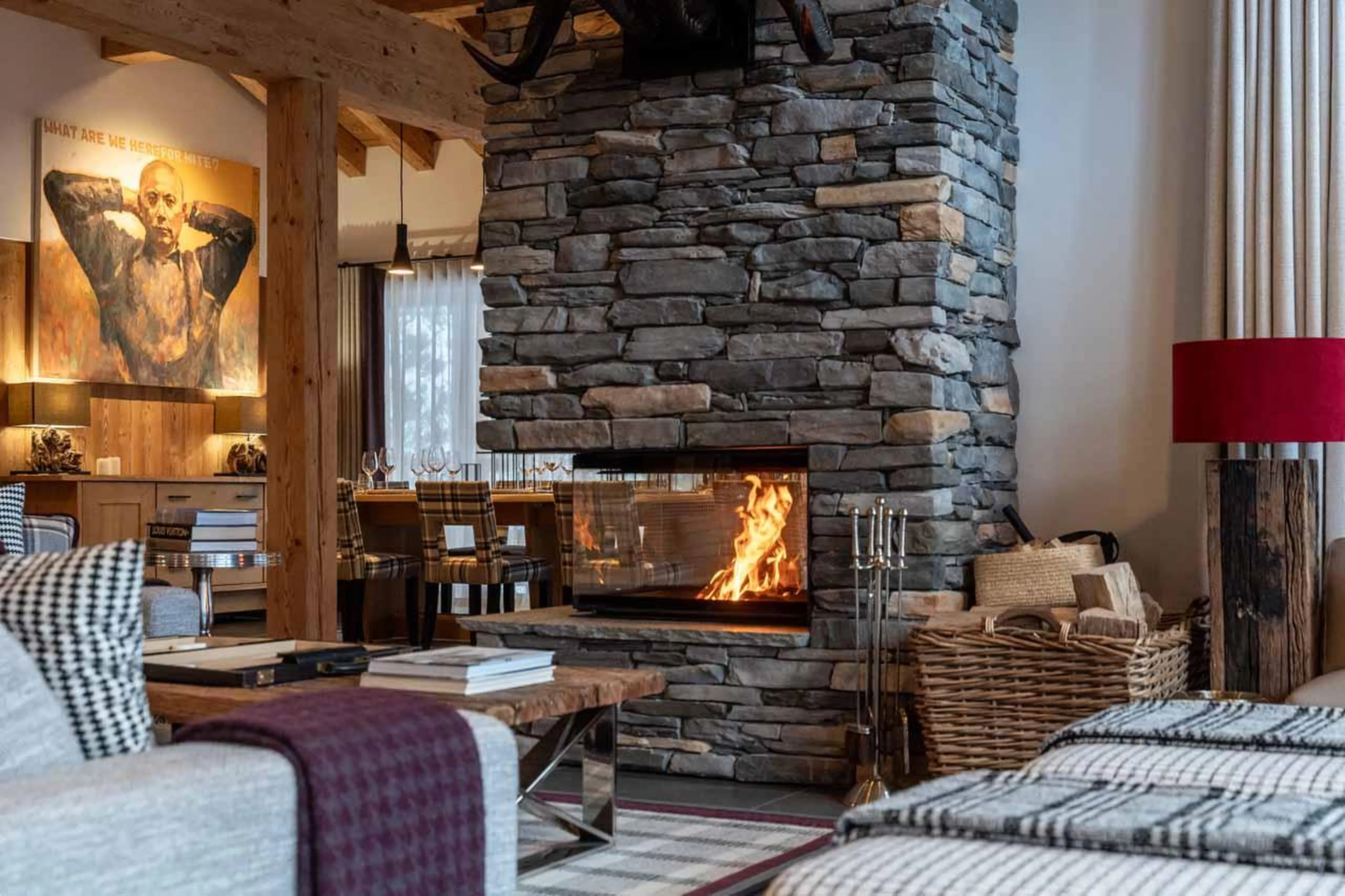 Fireplace and champagne at Chalet Berlioz in Meribel