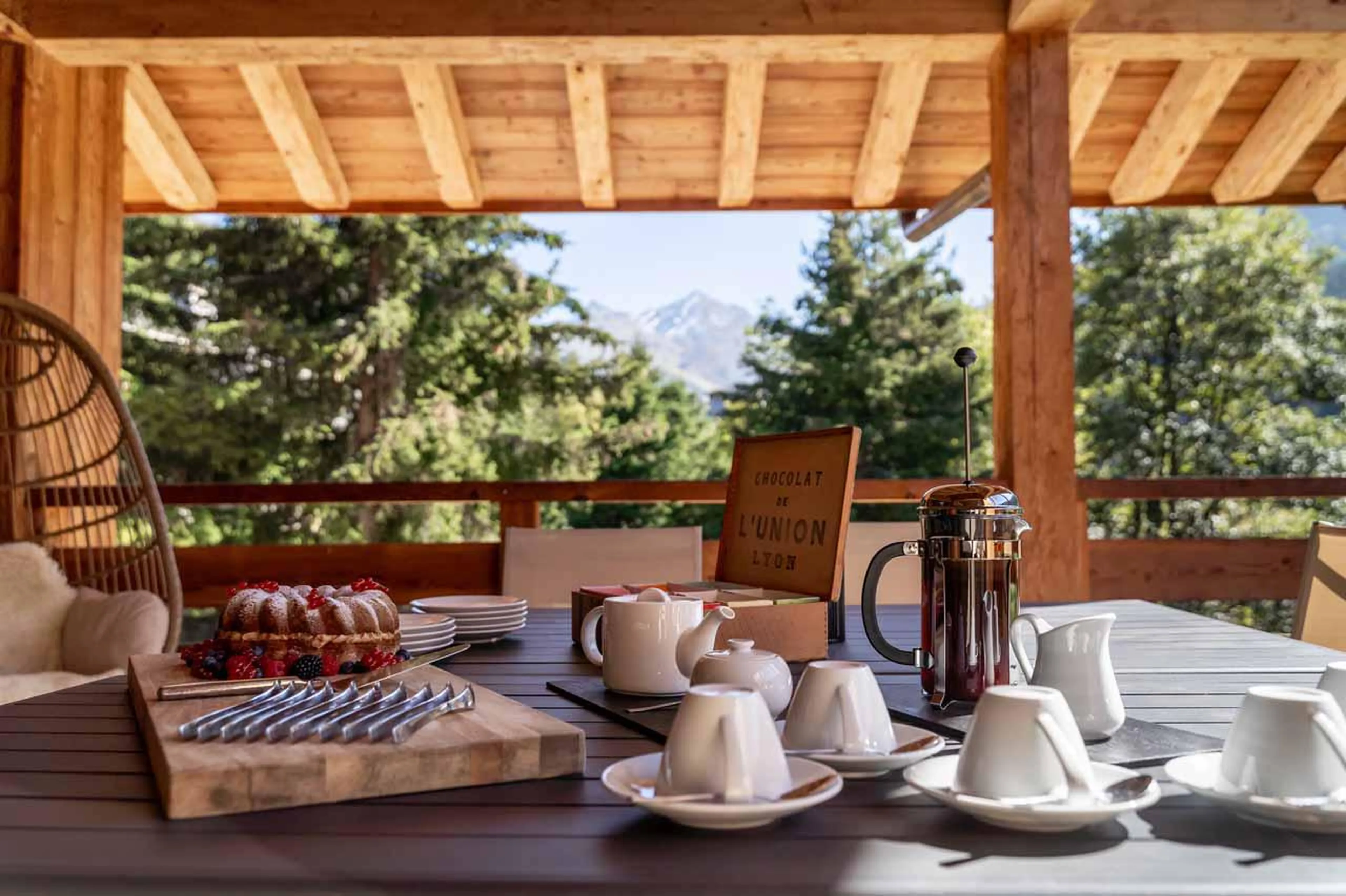 Afternoon tea on the terrace at Chalet Berlioz in Meribel