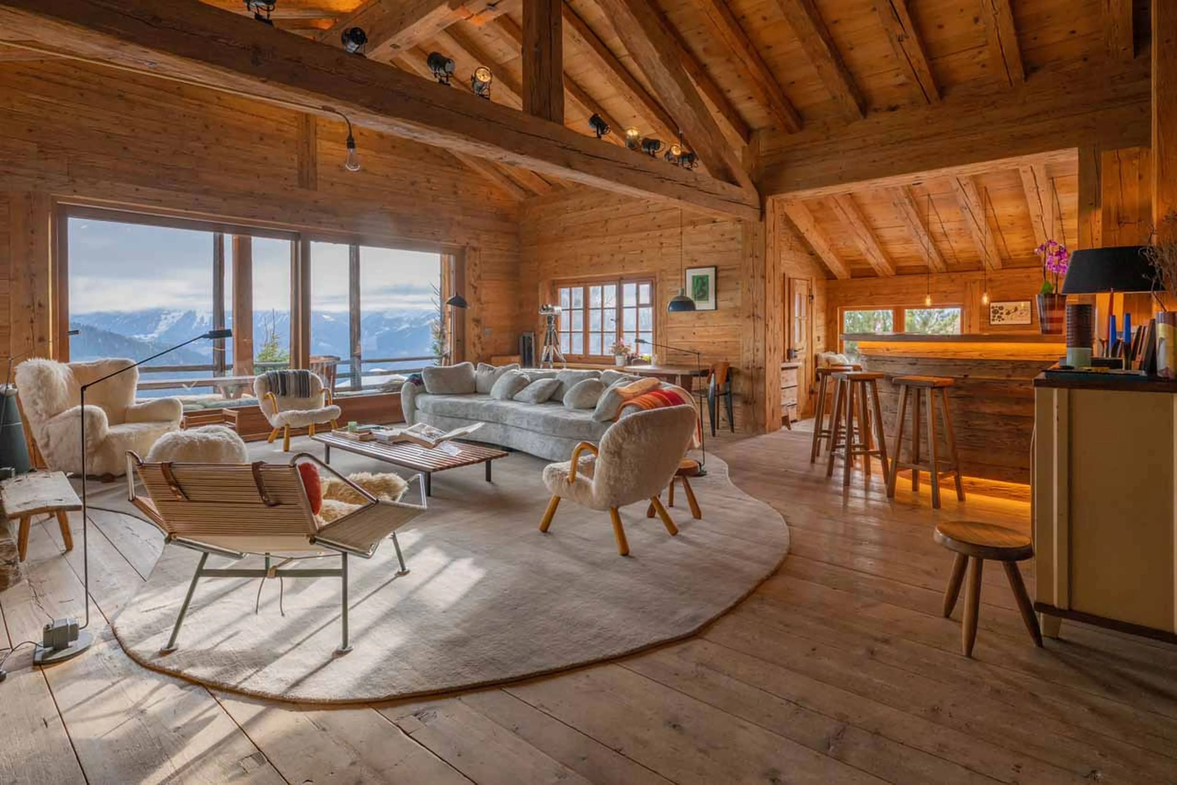 Open plan living area at Chalet Bibi in Verbier