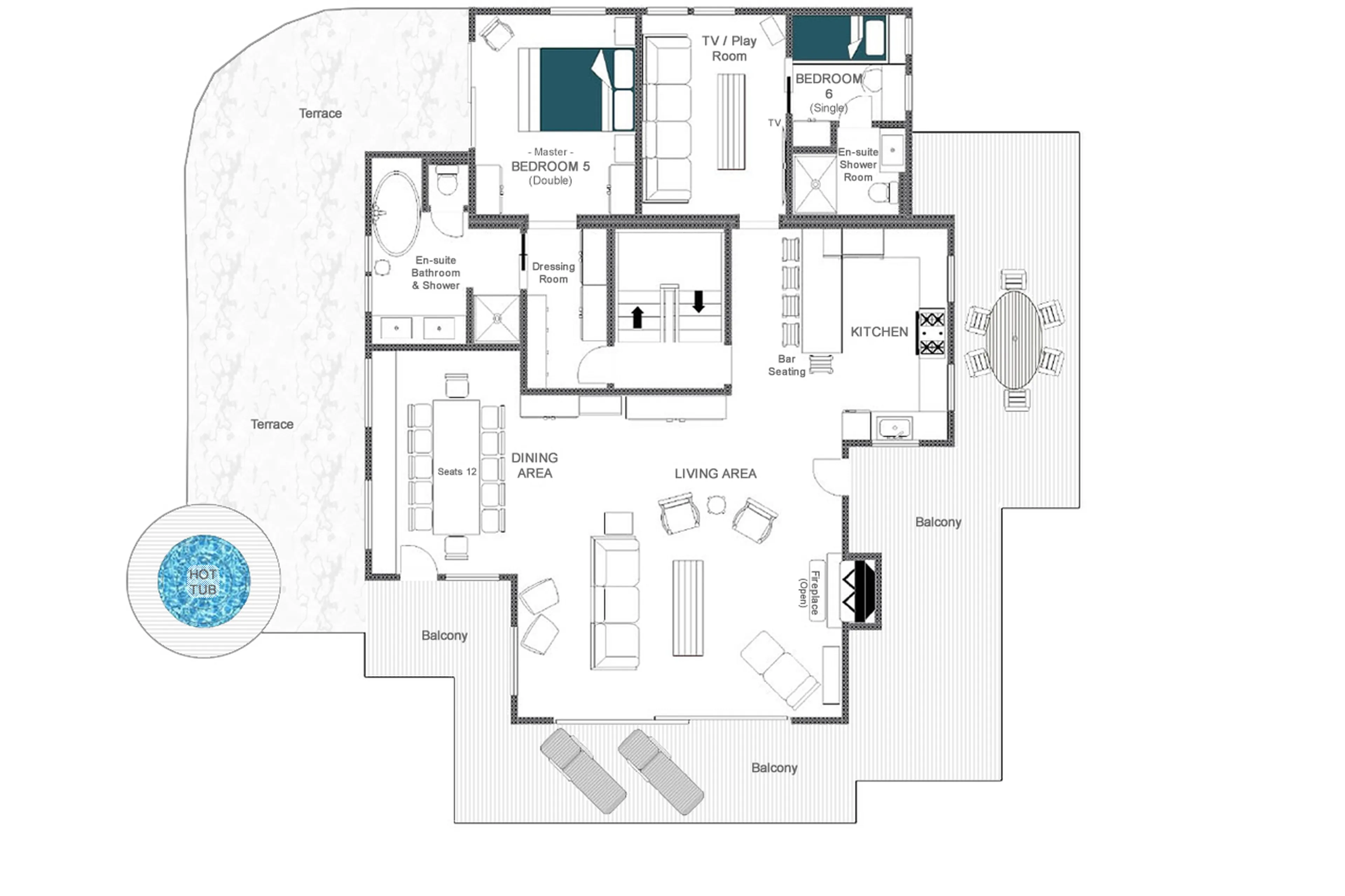 Top level floor plan of Chalet Bibi in Verbier