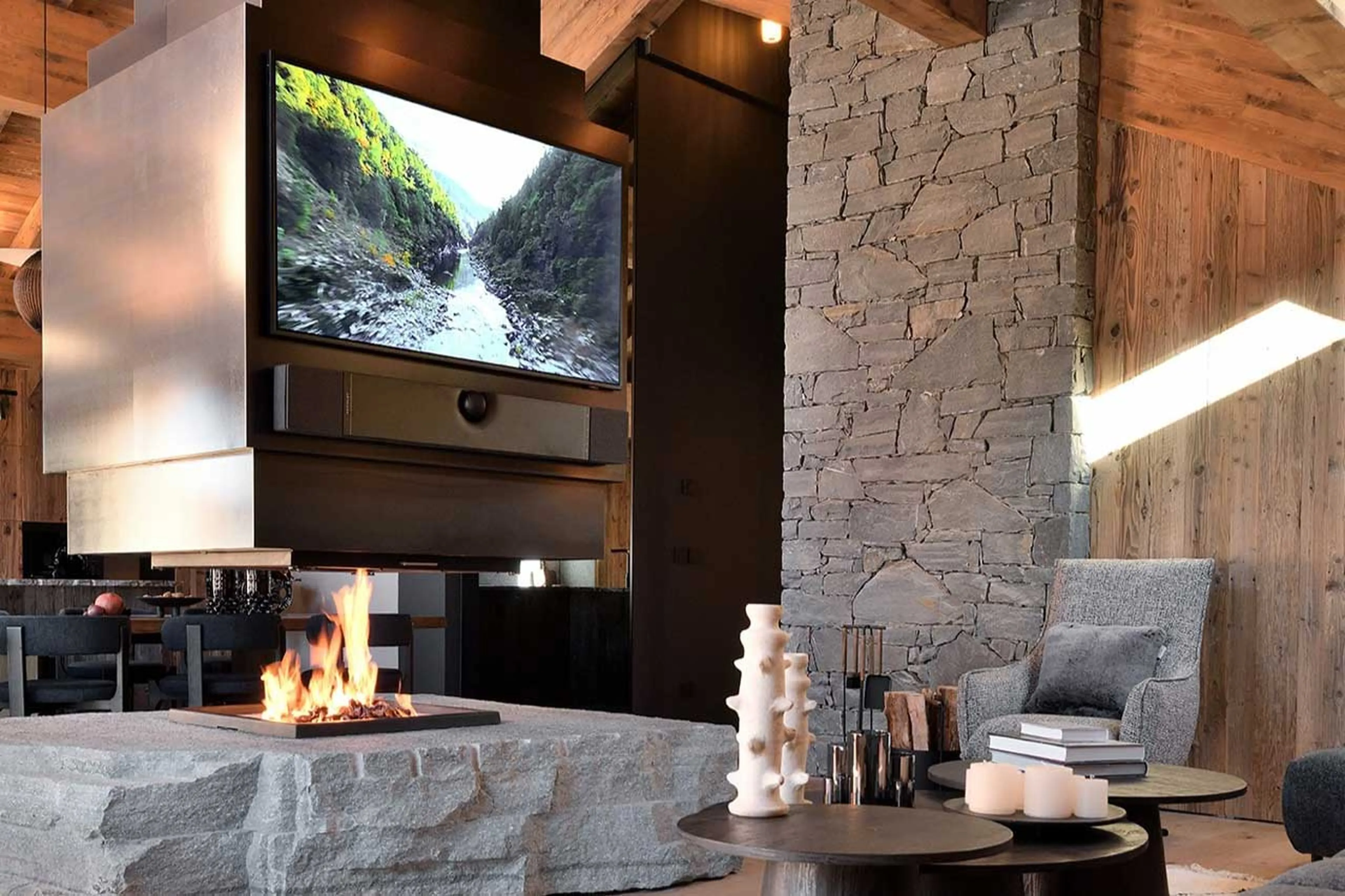 Living area TV at Chalet Black Peak in Meribel