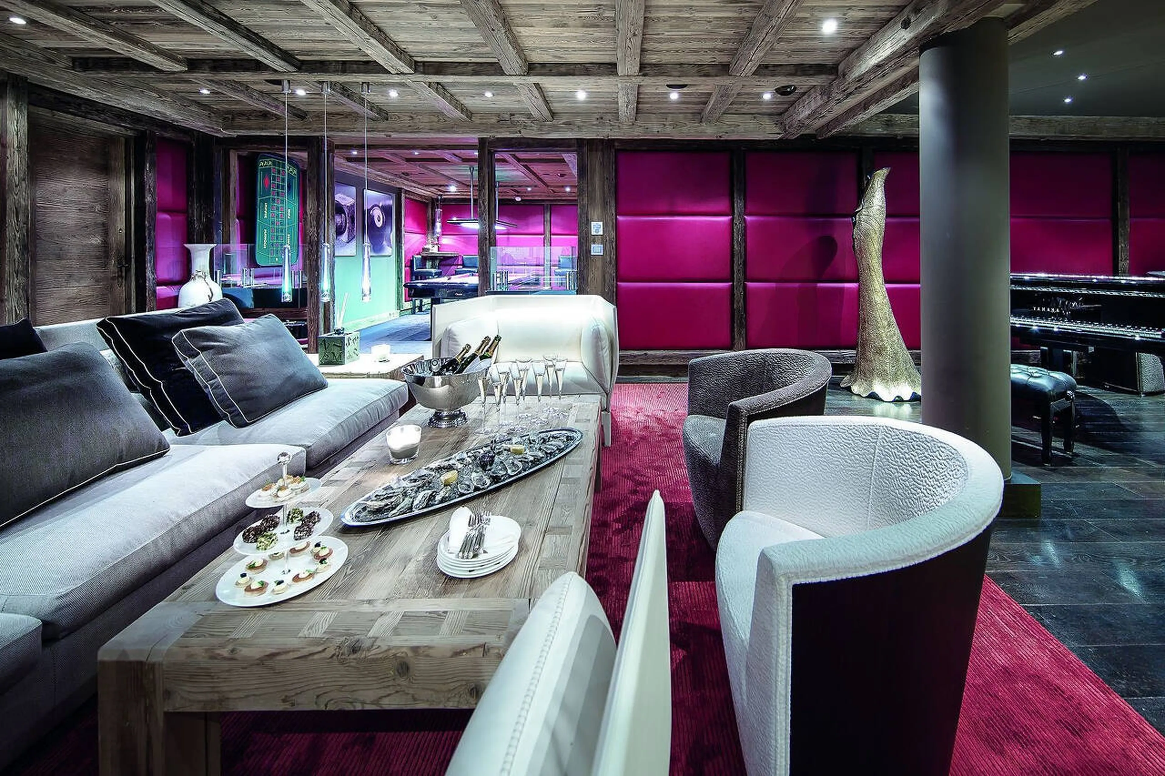 The club lounge of Chalet Black Pearl in Courchevel 1850 is totally unique