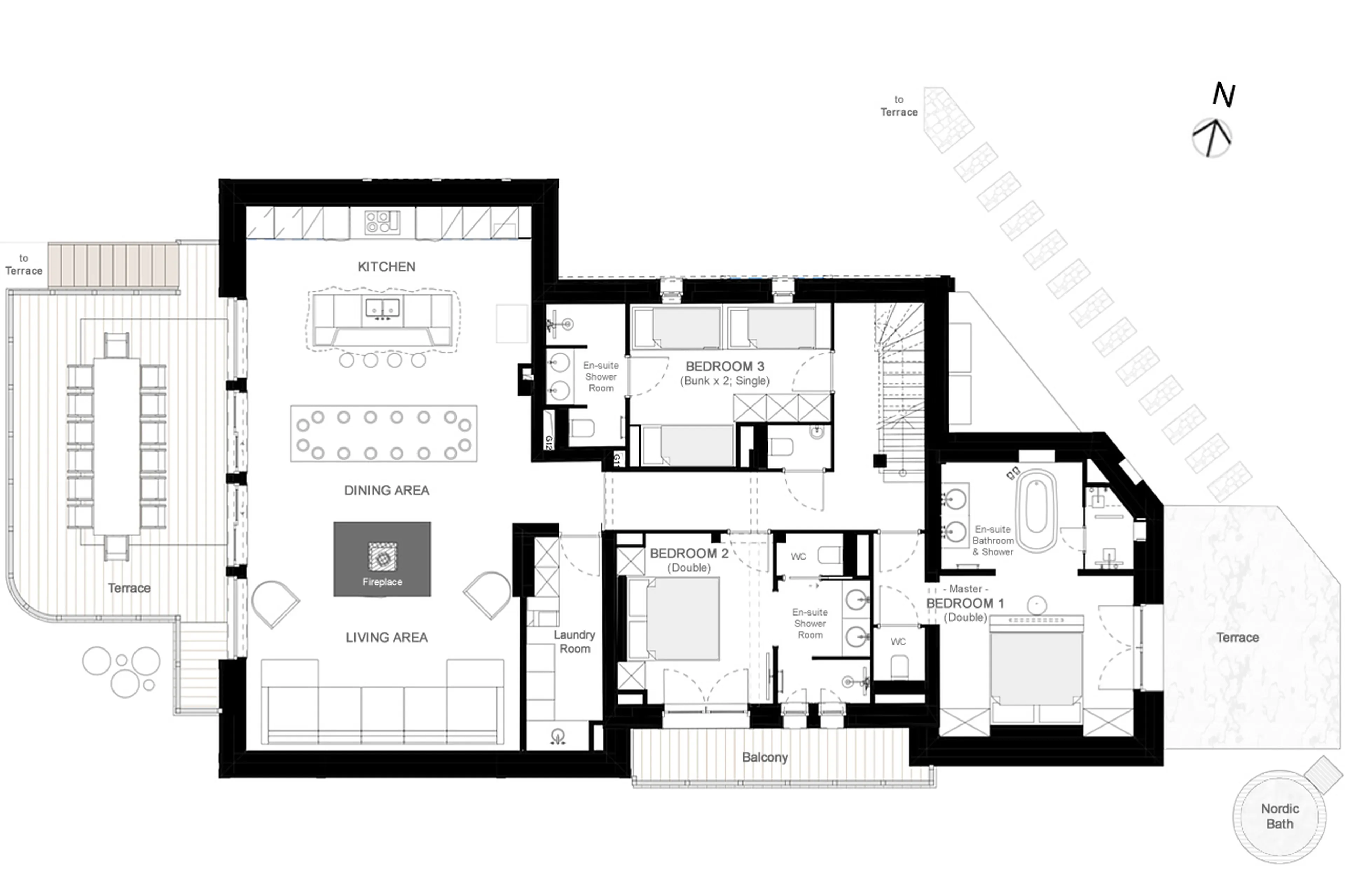 Level 1 floor plan of Chalet Black Peak in Meribel