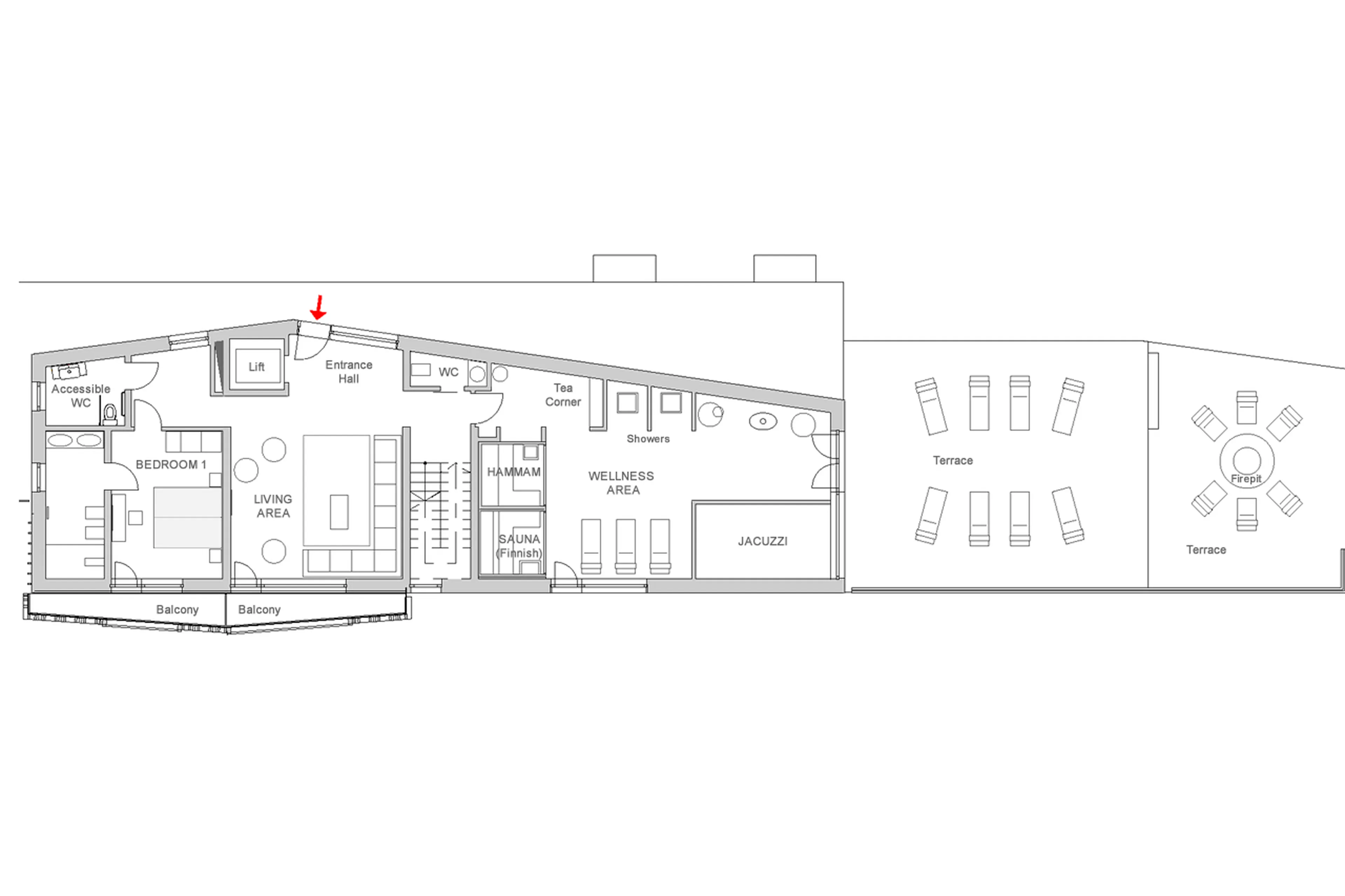Level 0 floor plan of Chalet Blanc in Cervinia