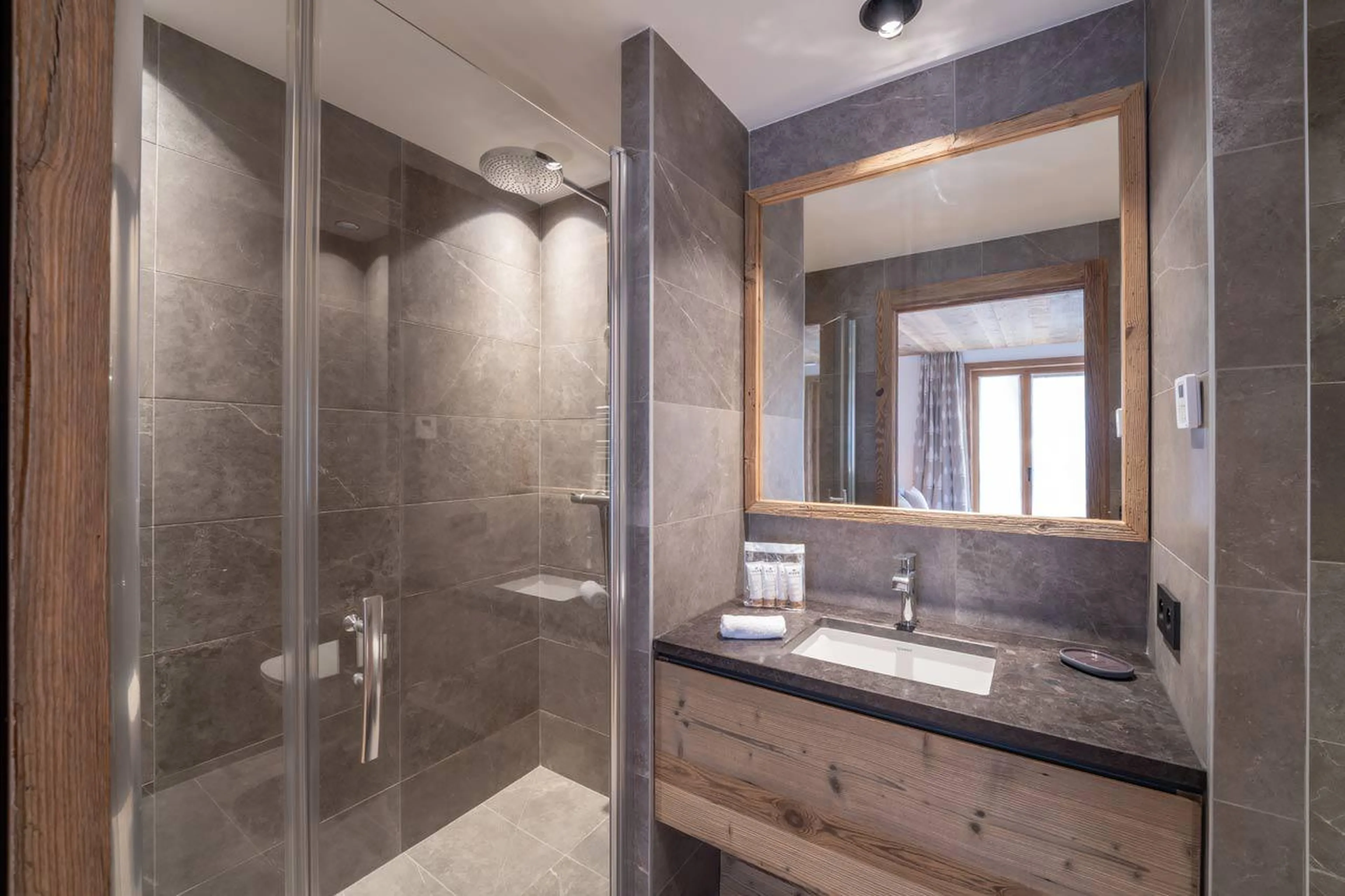 En-suite shower room in Chalet Bois de l'Abbaye in Courchevel Le Praz