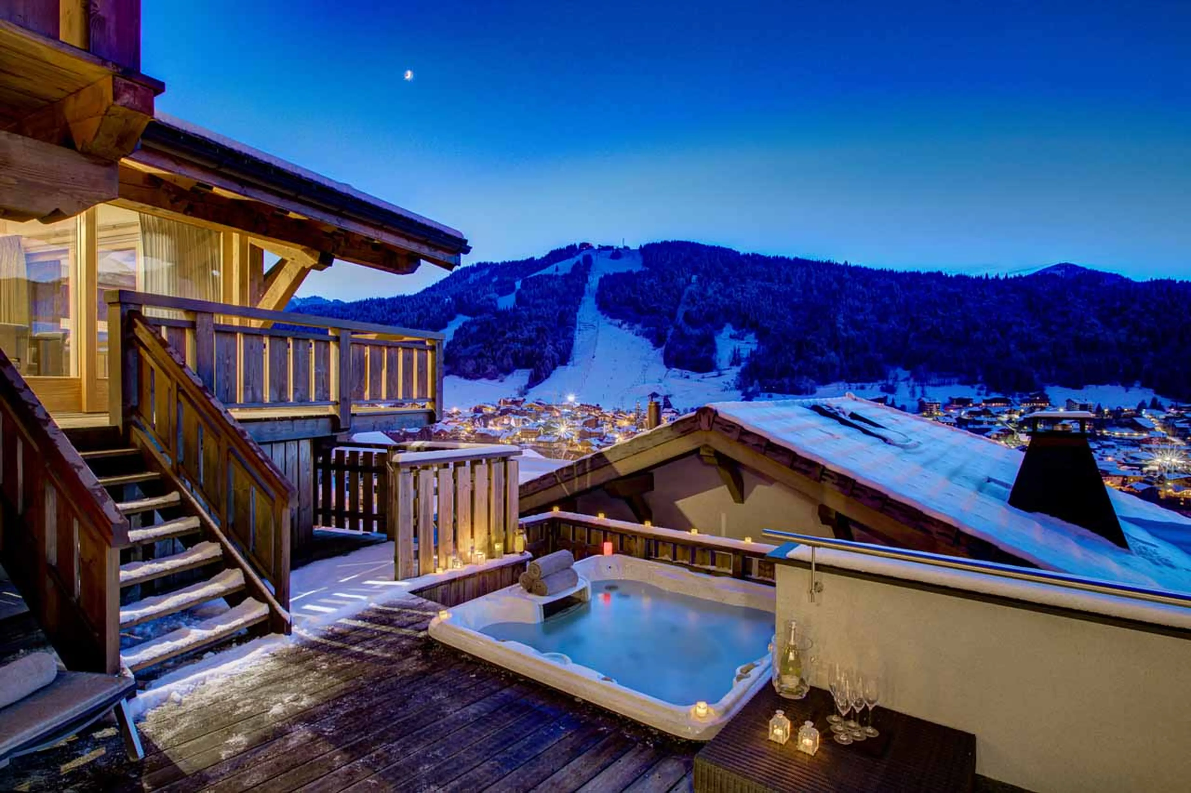 Terrace with hot tub at Chalet Bouquetin in Morzine