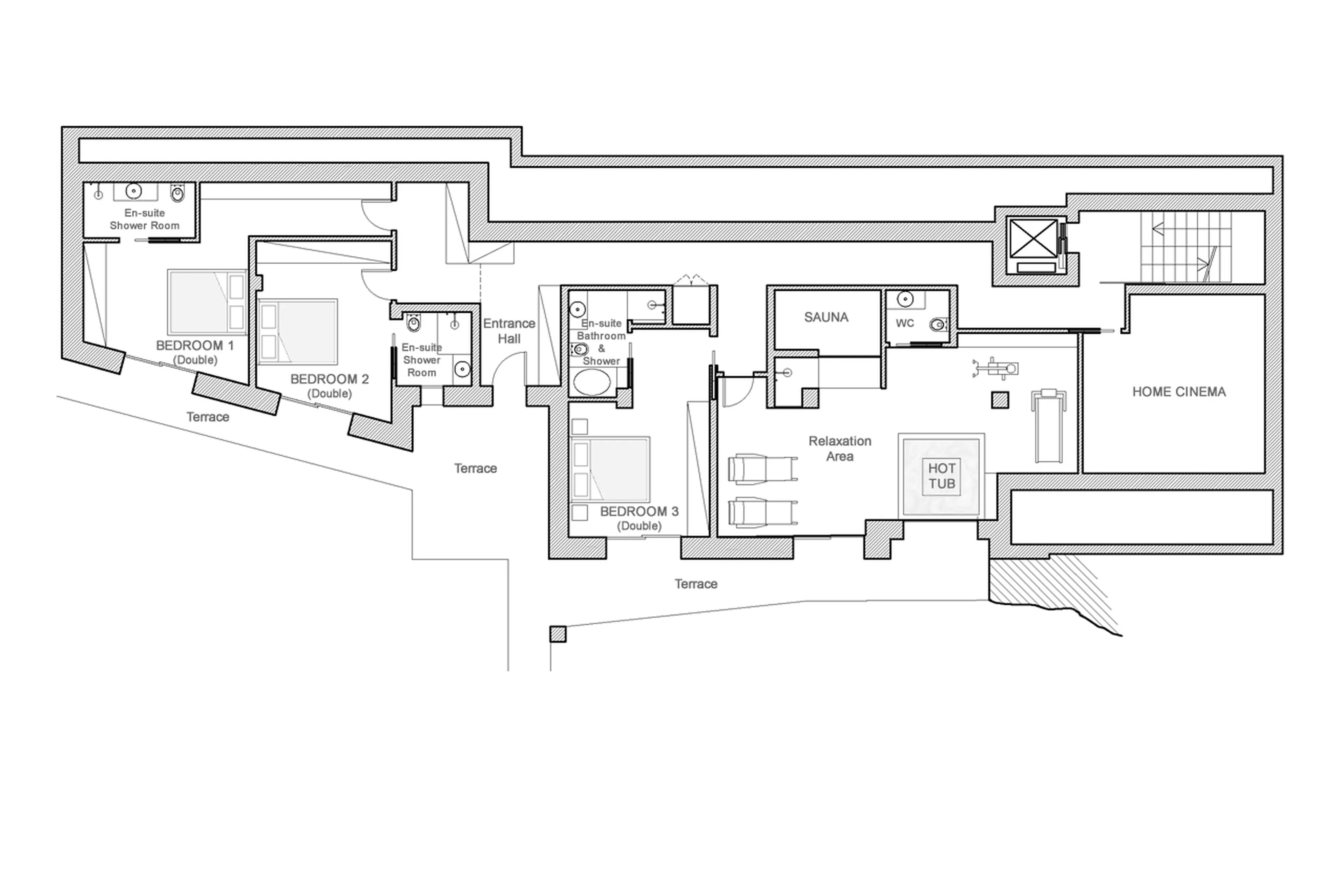 Level 0 floor plan of Chalet Breithorn in Cervinia