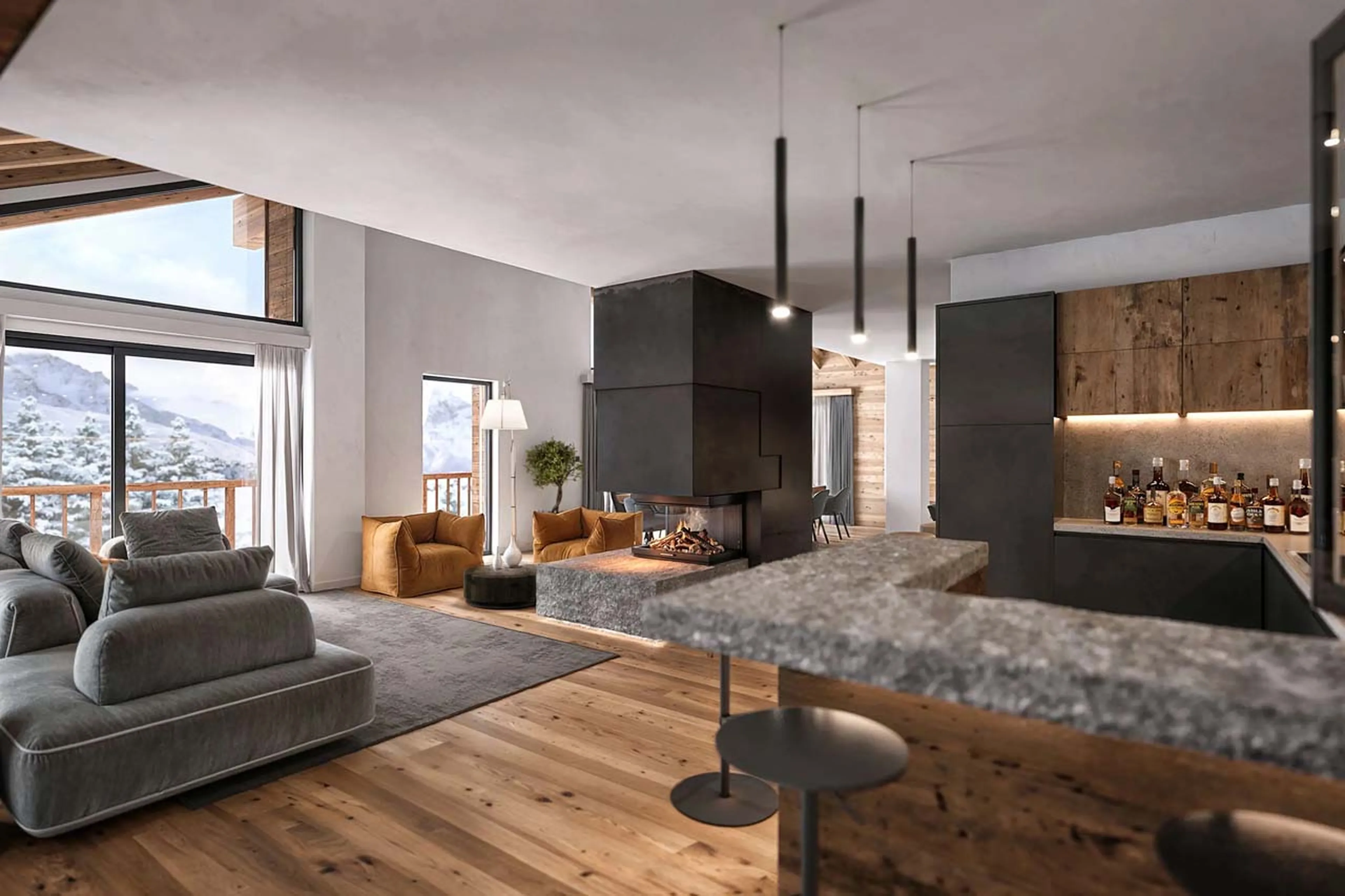 Mountain views from living area of Chalet Breithorn in Cervinia