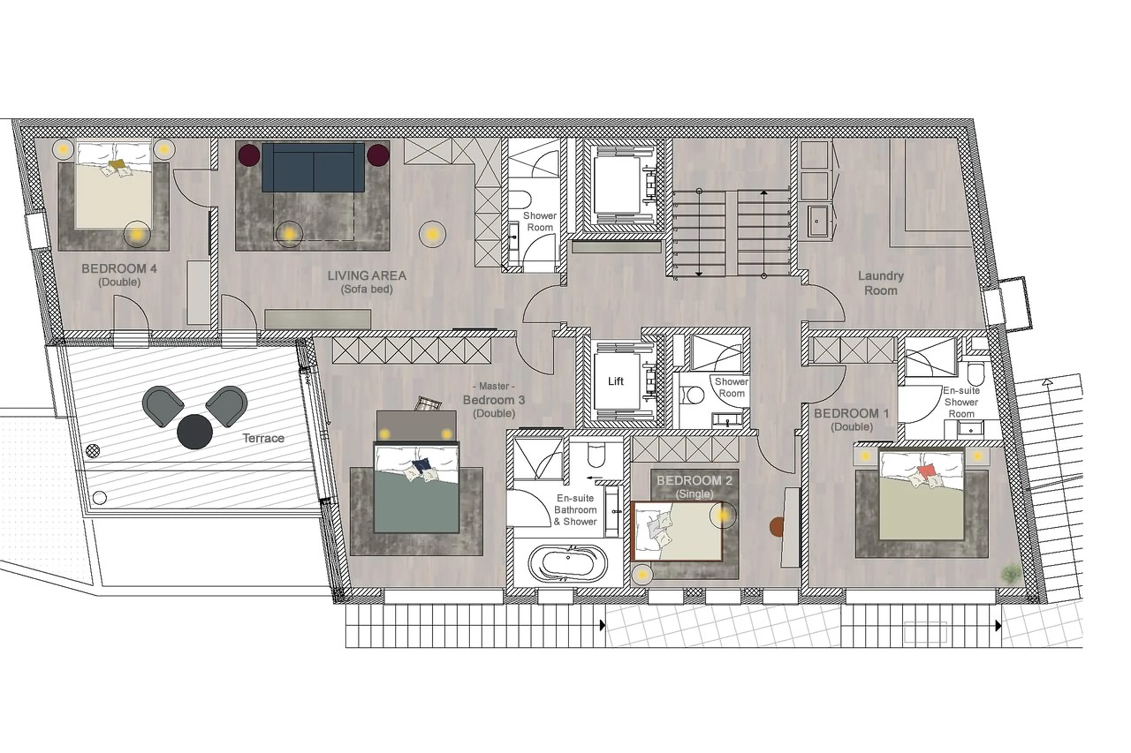 Level 1 floor plan of Chalet Buelenhorn in Davos